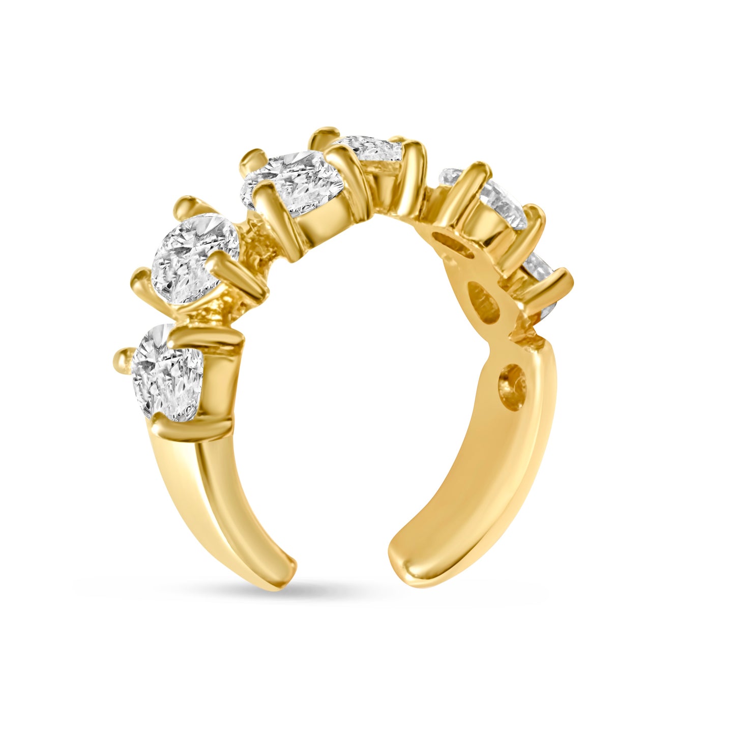 Lumeniri Helene pear diamond earcuff with 0.52ctw alternating lab grown diamonds, prong set in a modern 9mm 14K gold cuff on clean white background.