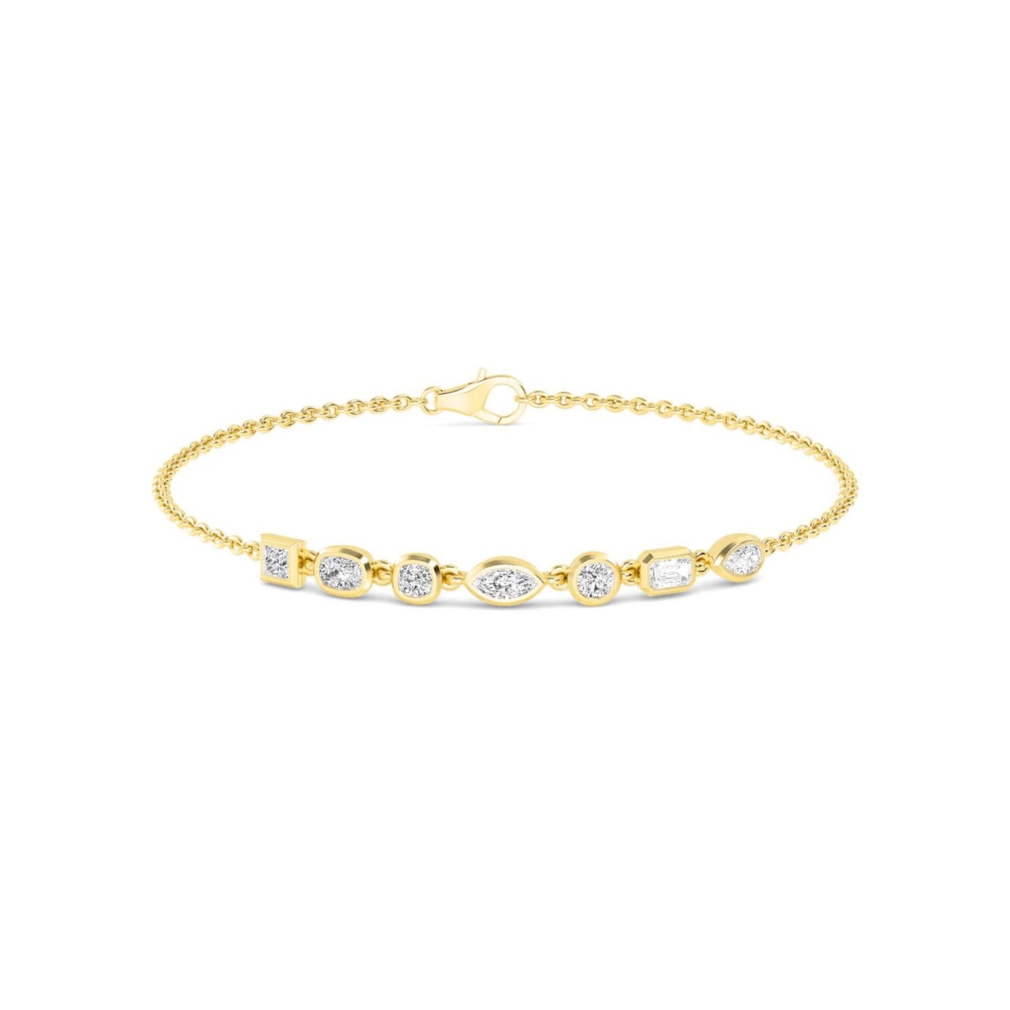 Lumeniri Isadora mixed shape lab grown diamond bracelet in 14K yellow gold featuring seven bezel-set stones