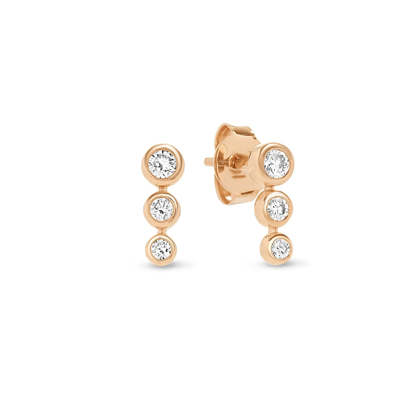 Lumeniri Izzy mini studs round lab diamonds 14K rose gold minimalist white background product photography