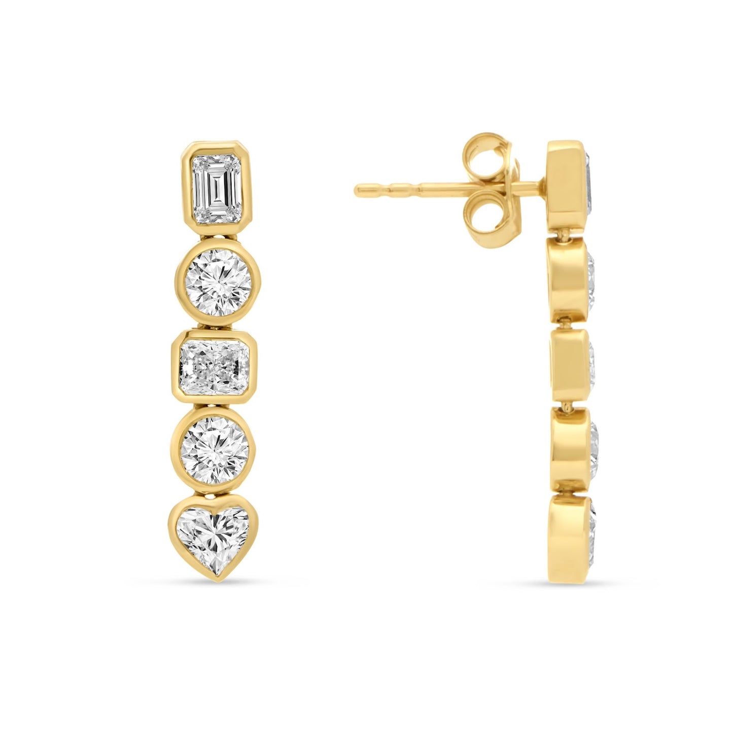 Lumeniri Lucia Dangle Earrings featuring 2.03ct mixed-shape lab-grown diamonds in bezel settings, 14K yellow gold.
