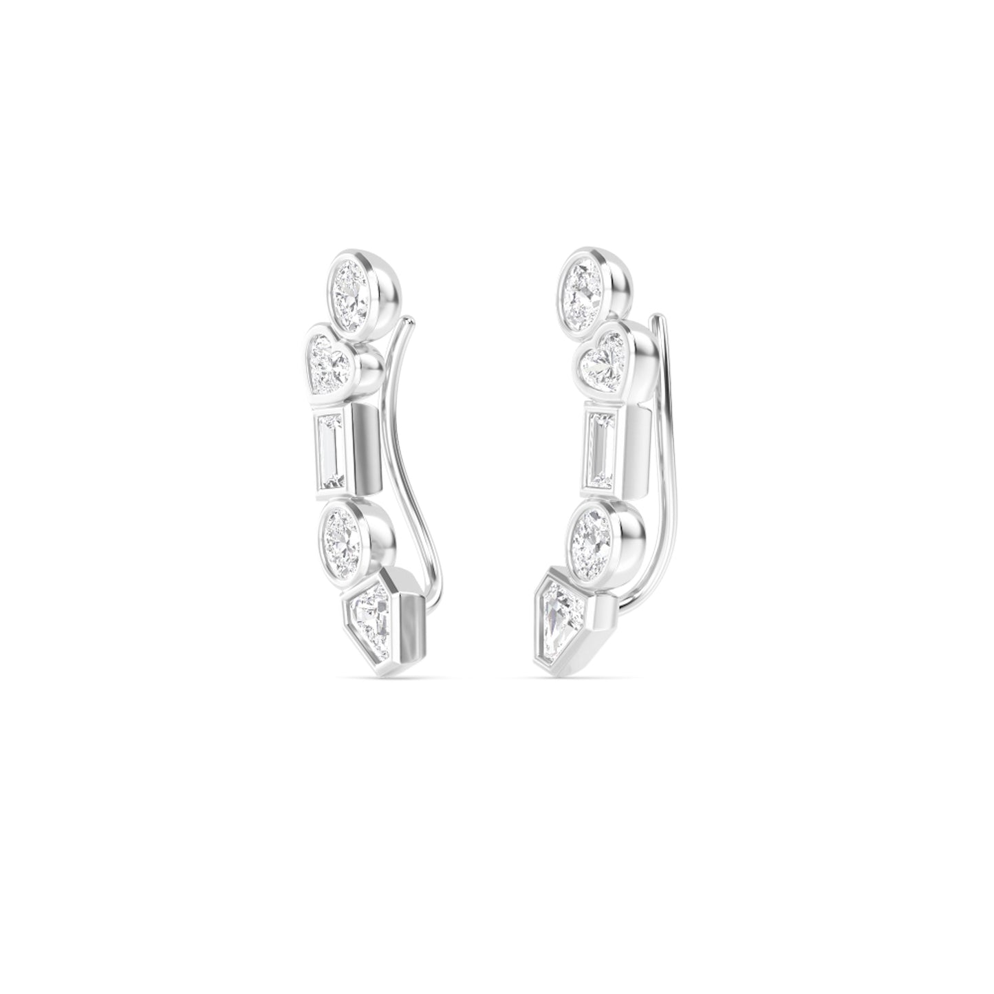Lumeniri Lumeniri Alessia diamond climber earrings showcasing 0.75ct lab grown mixed shape diamonds in sleek bezel-set 14K gold luxury jewelry product shot.