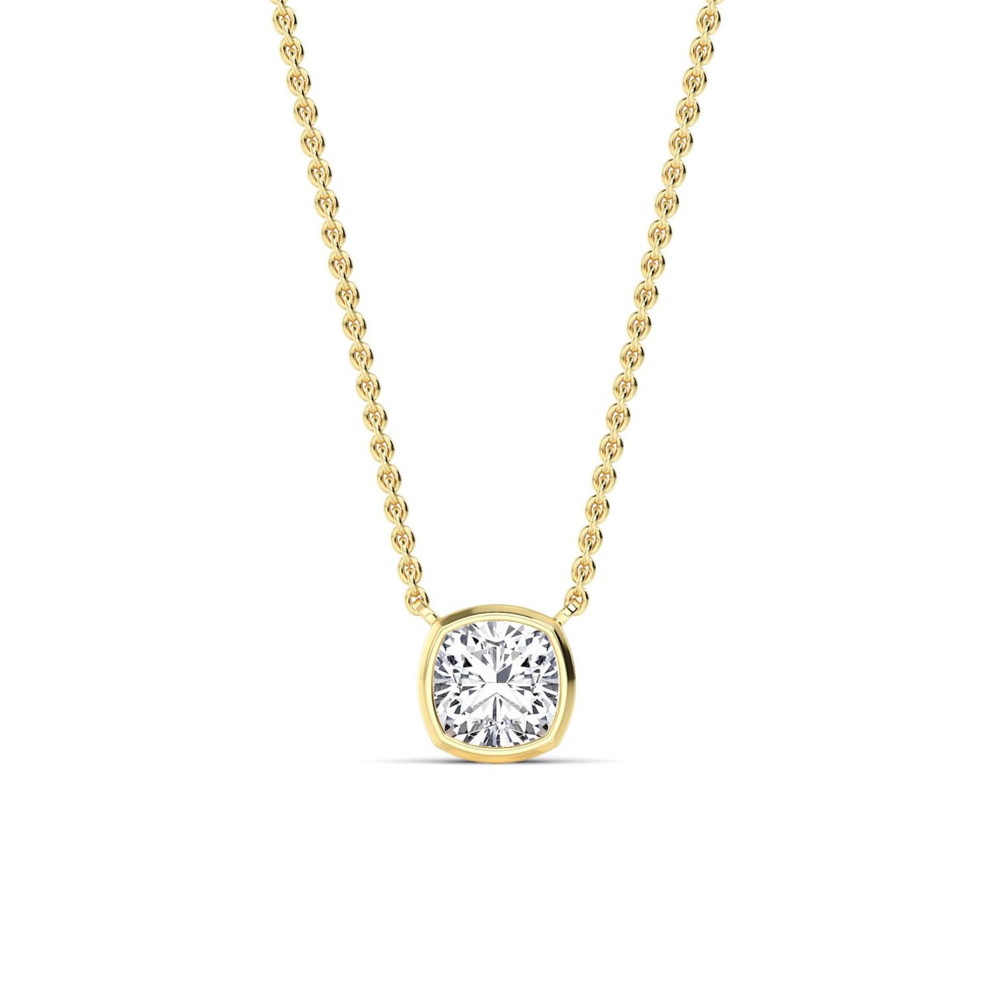 Lumeniri Luna cushion cut lab grown diamond solitaire pendant in 14K yellow gold petite elegant design
