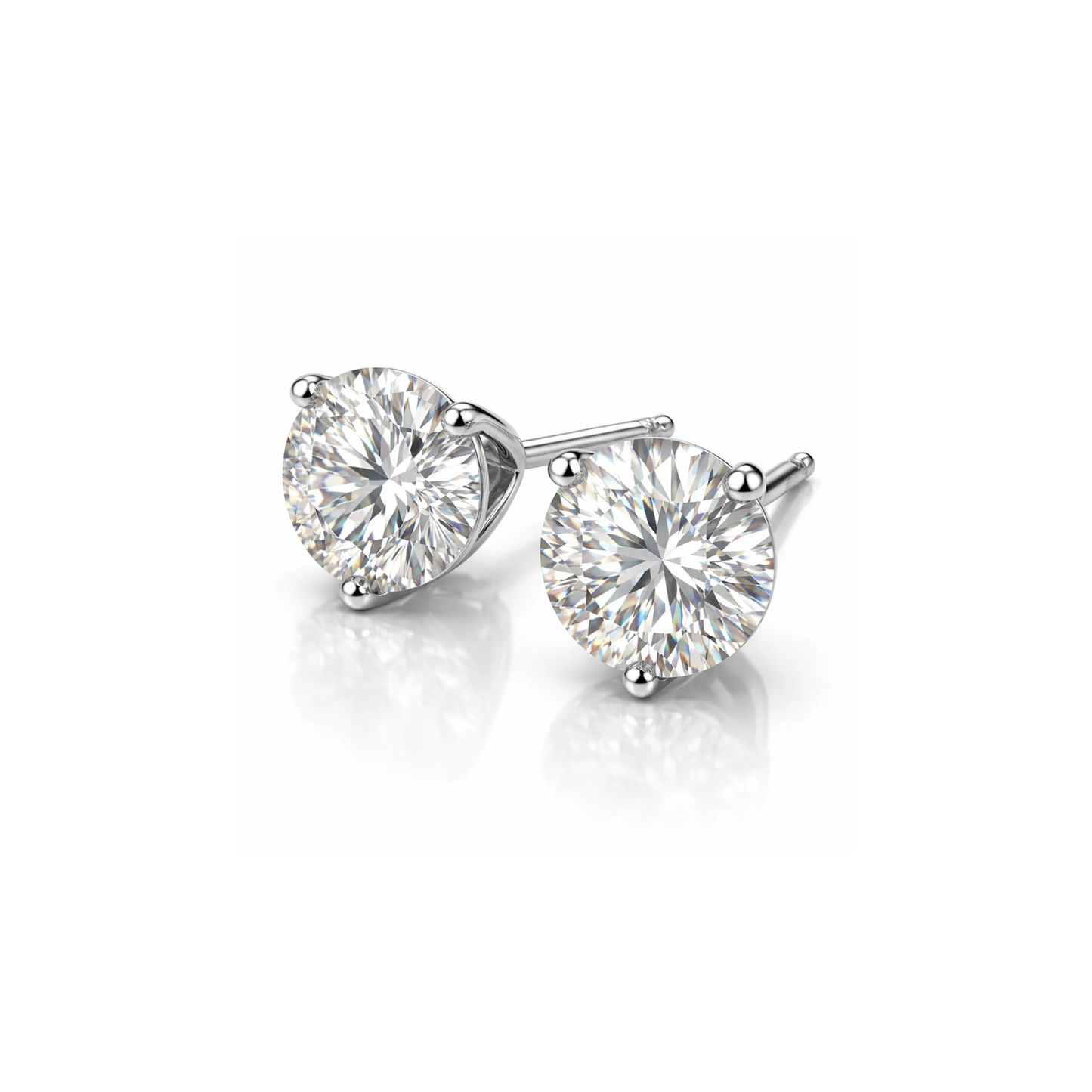 Lumeniri Martini 3ct Diamond Stud Earrings, IGI Certified, shown on a white background for a minimalist presentation, focusing on the round brilliant diamonds in 14K white gold.