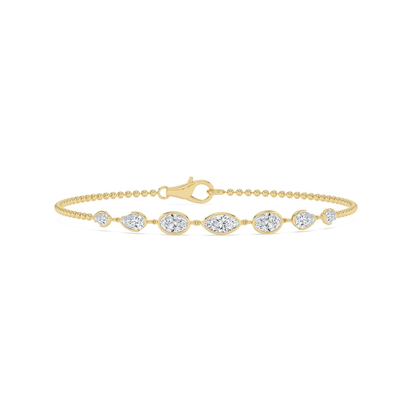 Lumeniri Mila mixed shape lab grown diamond bracelet in 14K yellow gold featuring seven bezel-set diamonds