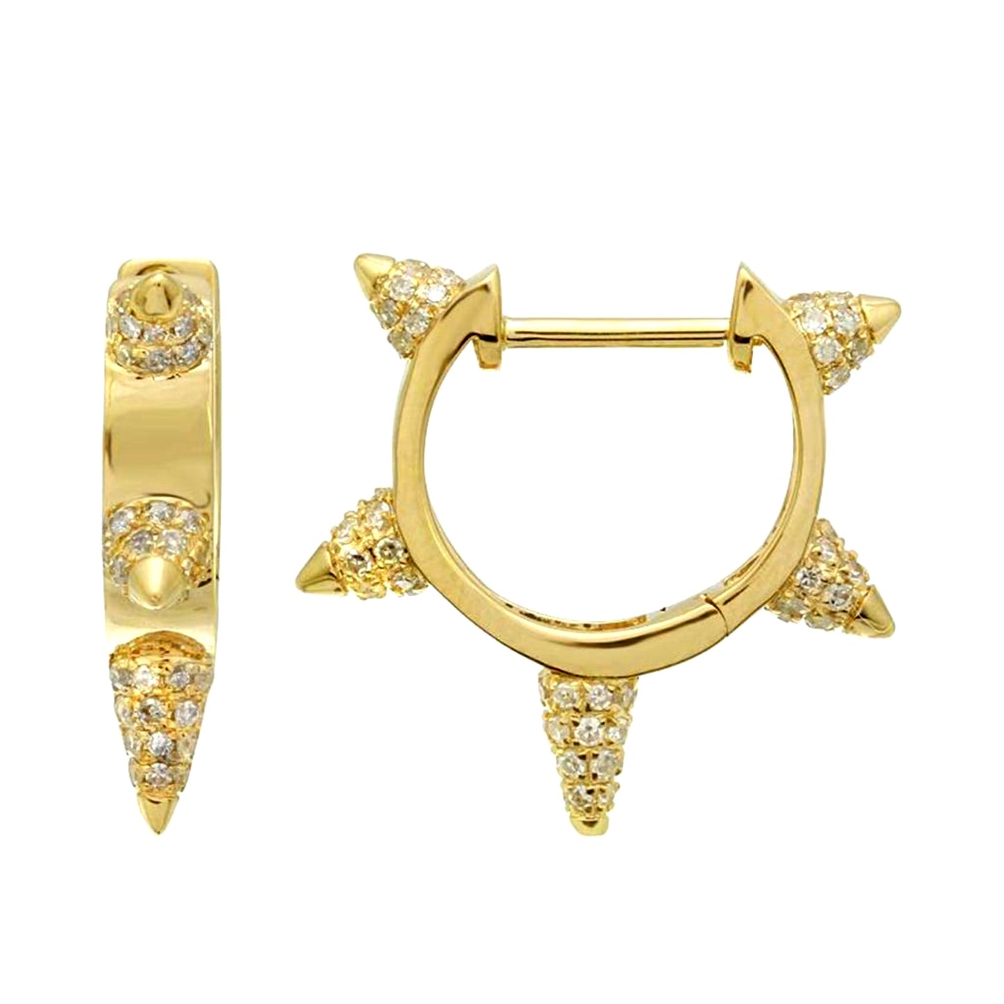 Lumeniri Minimalist product image of Espiga diamond huggies featuring natural-inspired design and lab grown diamonds in 14K gold.