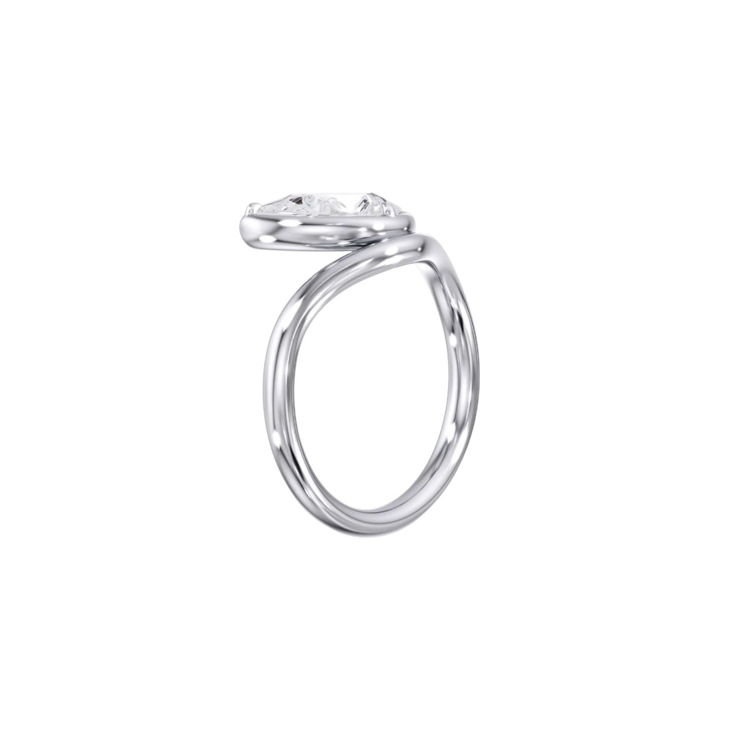 Lumeniri Minimalist product image of The Calista pinky ring with 1.04ct pear brilliant lab grown diamond, bezel and claw prong setting in 14K gold on white background.