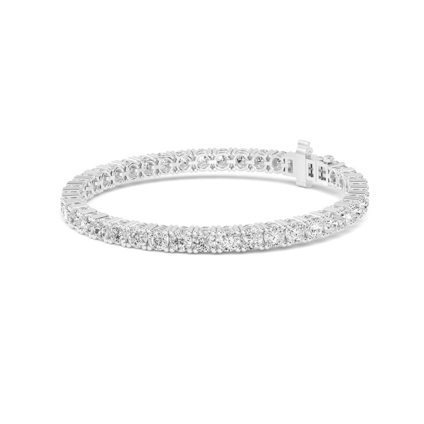 Lumeniri Minimalist product image of The Claire bracelet featuring 10 carats of lab grown diamonds in classic 4 prong 14K gold tennis design on white background.