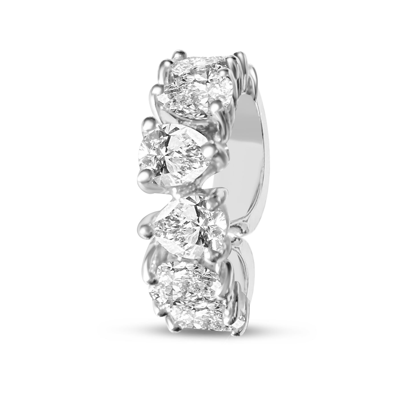 Lumeniri Minimalist product image of The Helene earcuff showcasing prong set pear lab grown diamonds, sculptural 11mm 14K white gold cuff on white background.