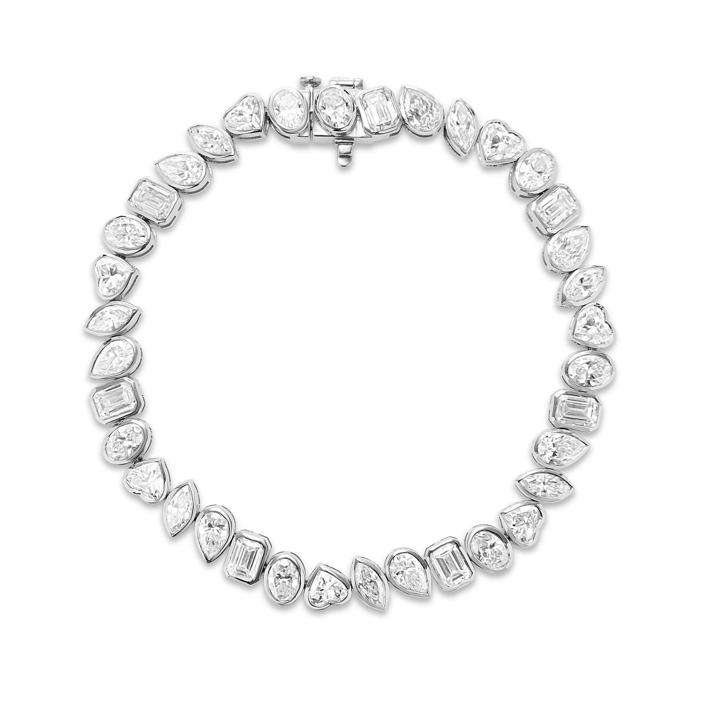 Lumeniri Minimalist product image of The Lucia North South bracelet featuring mixed shape lab grown diamonds in elegant bezel set 14K white gold luxury design.