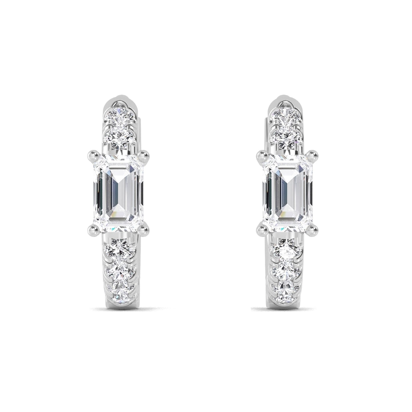 Lumeniri Nova pear climber earrings with three bezel-set lab grown diamonds in 14K white gold design