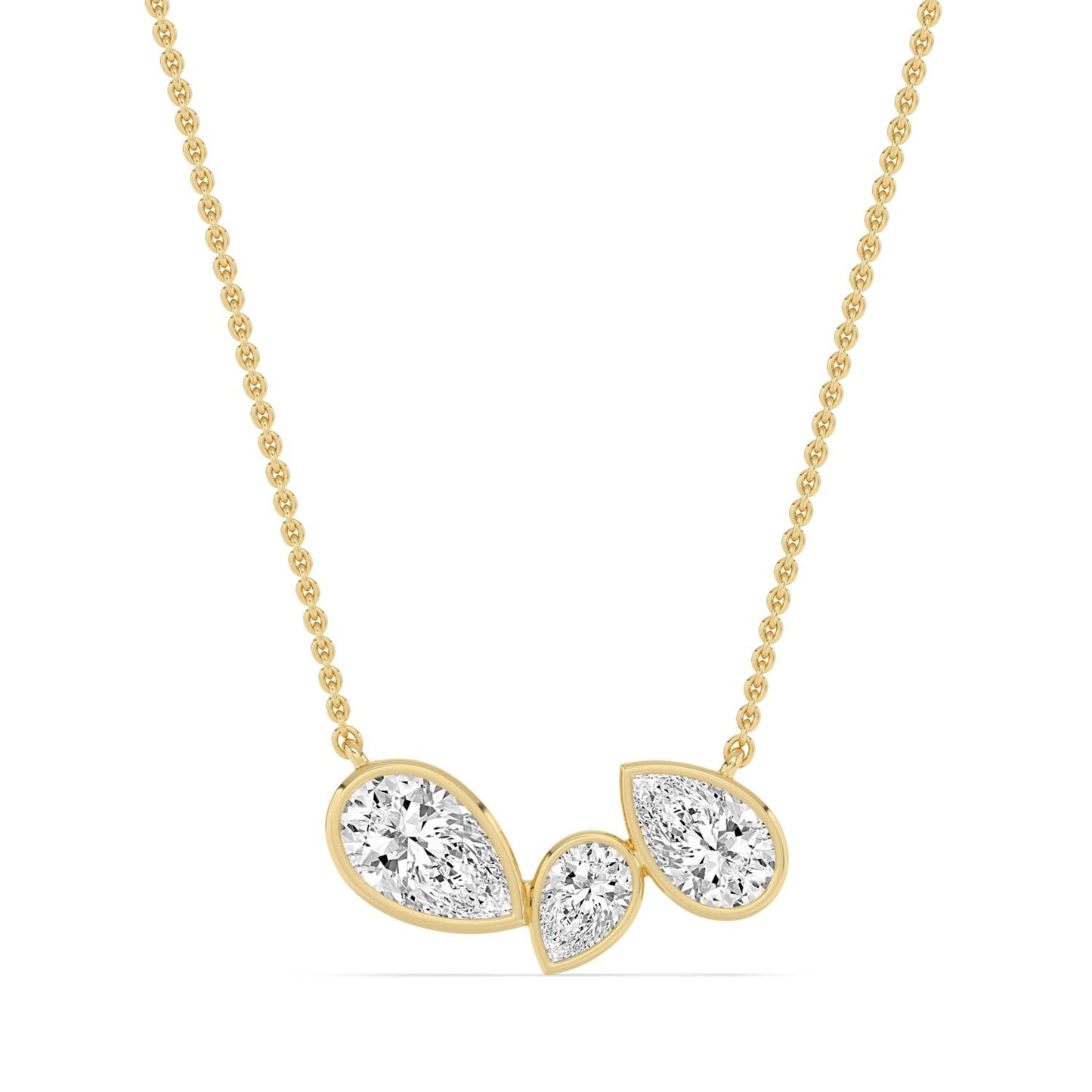 Lumeniri Rosalie mirror chain pendant featuring three-stone mixed shape lab grown diamonds in 14K yellow gold