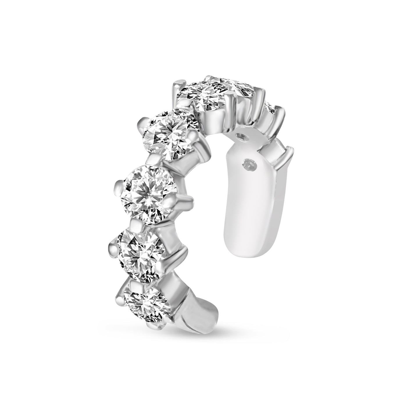 Lumeniri Sabine earcuff with 0.60ctw round lab grown diamonds, minimalist 9mm no-piercing cuff design in 14K white gold on clean white background.