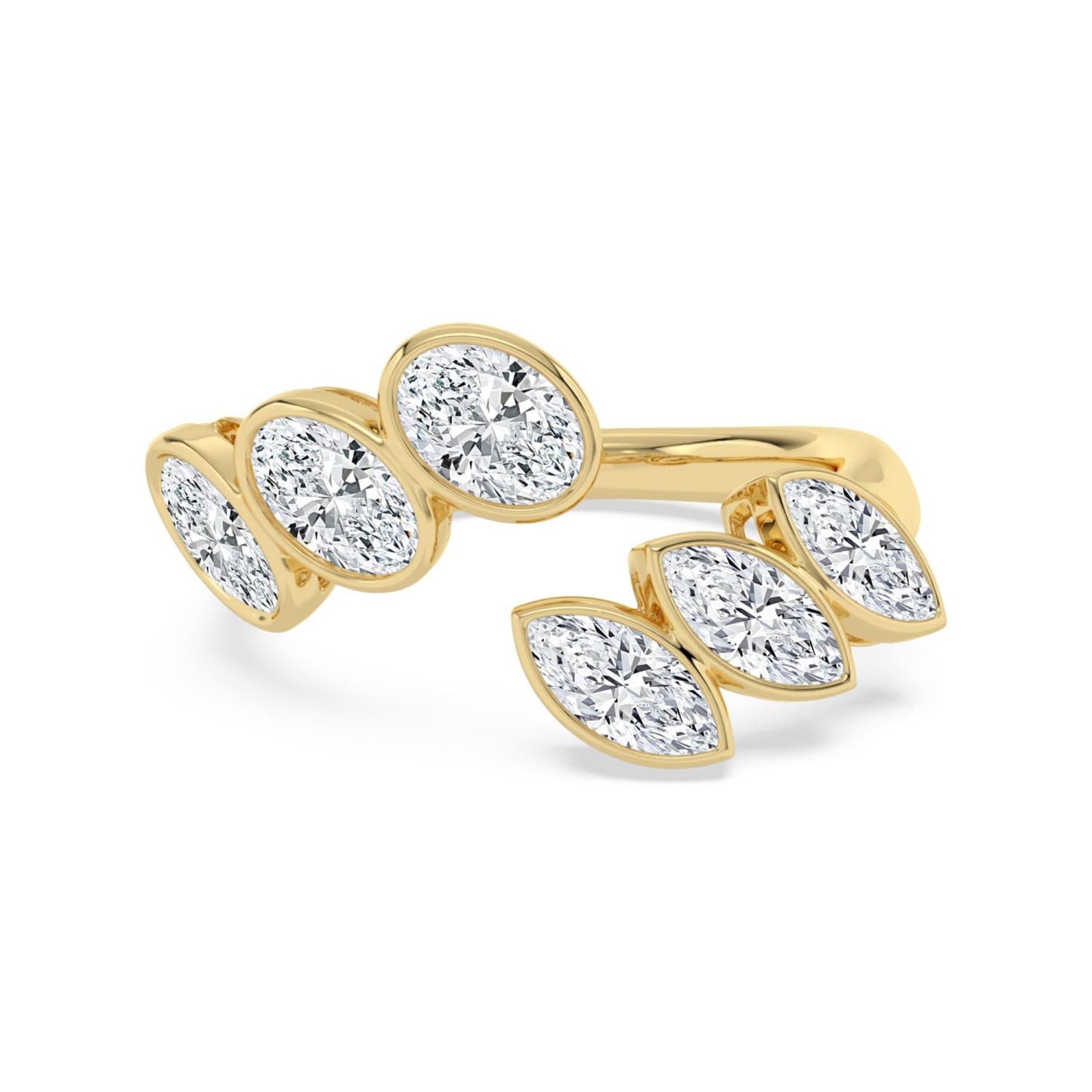 Lumeniri Solara oval and marquise lab grown diamond bypass ring in 14K yellow gold sculptural modern silhouette