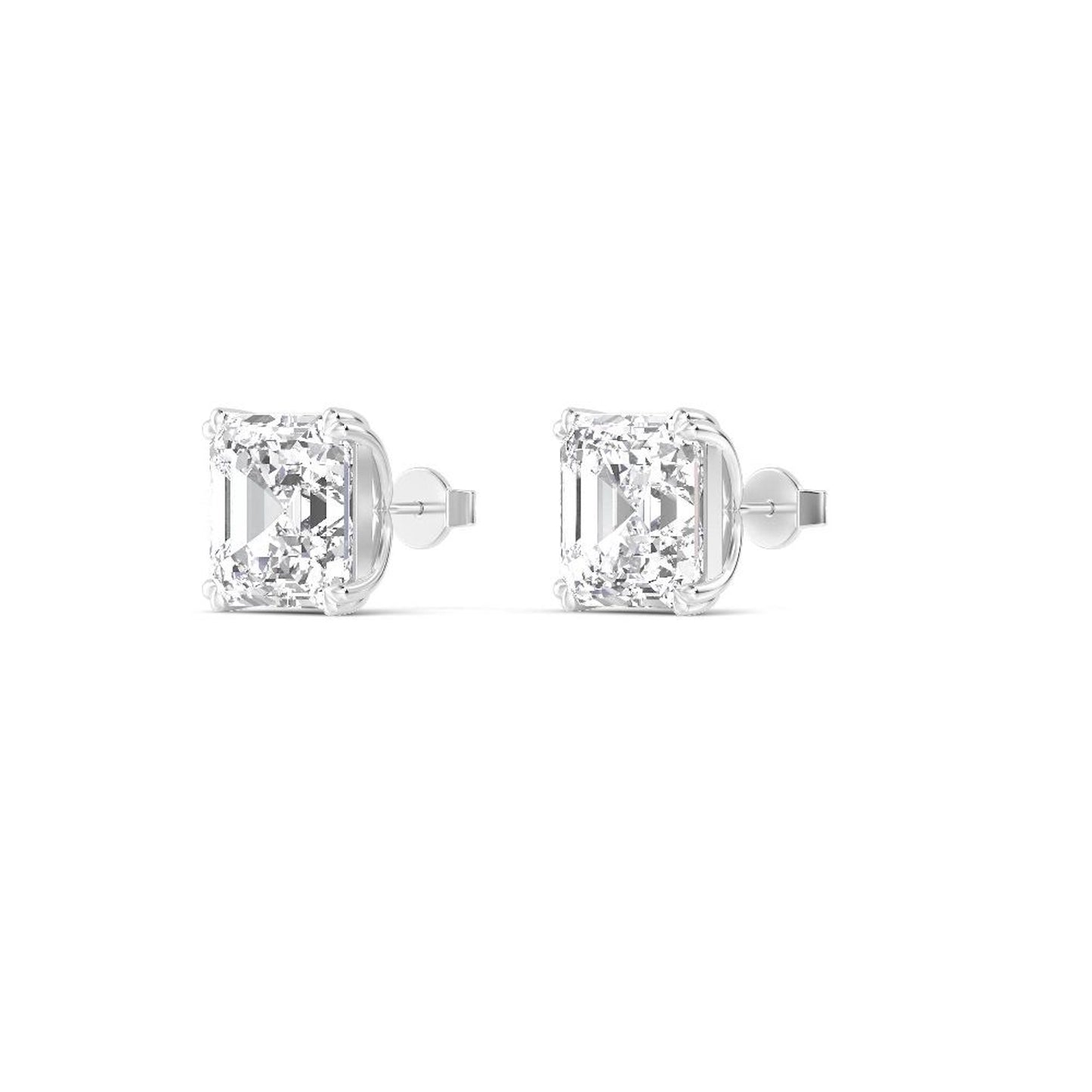 Lumeniri The Alessandra Asscher Cut Diamond Stud Earrings, featuring EF color, VS clarity diamonds in 14K white gold or white gold, showcased against a white background to highlight their brilliance.