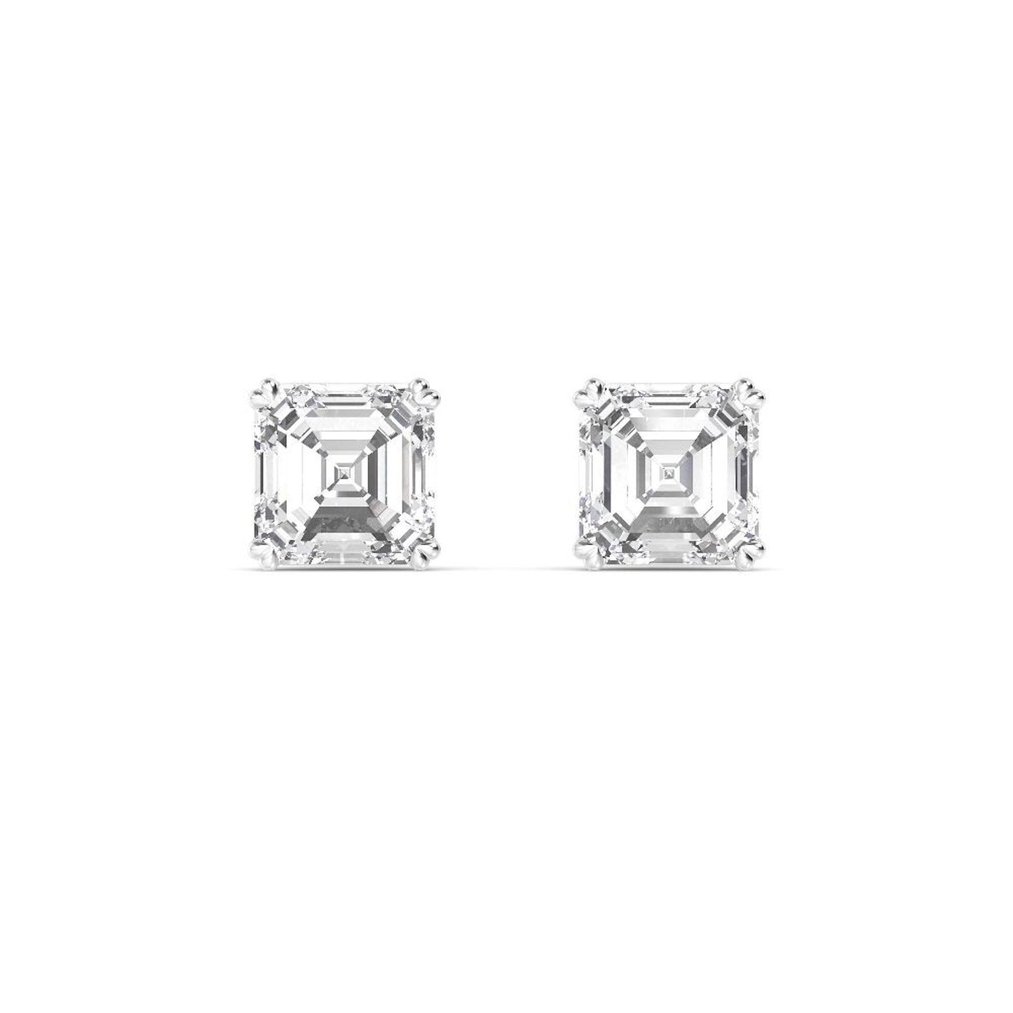 Lumeniri The Alessandra Asscher Cut Diamond Stud Earrings in 6 CTW or 10 CTW, with IGI certified lab-grown diamonds set in double claw prongs, captured on a white background for clarity.