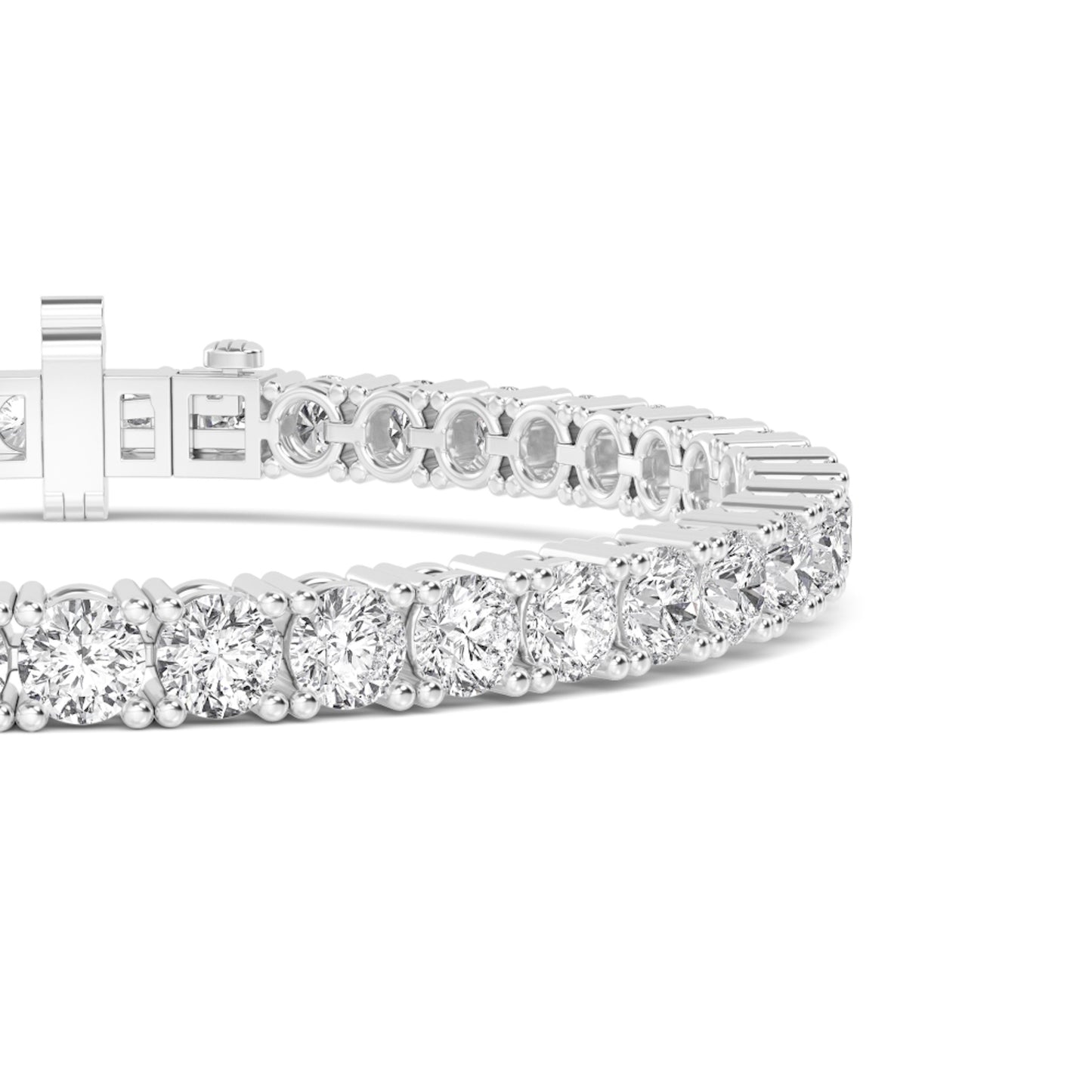 Lumeniri The Claire 10.00ct diamond tennis bracelet featuring flawless line of lab grown diamonds in classic 4 prong 14K gold setting on white background.