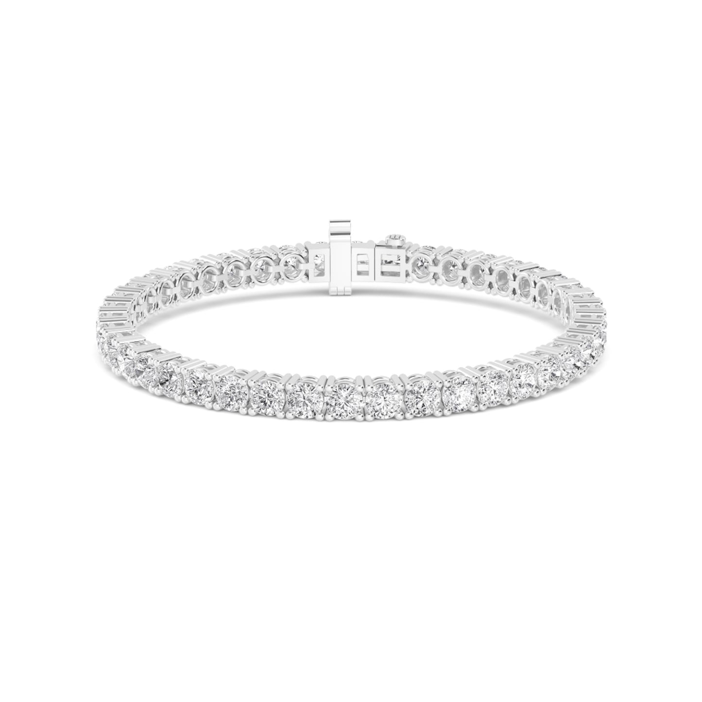 Lumeniri The Claire 10.00ct tennis bracelet featuring lab grown diamonds in classic 4 prong 14K white gold setting on white background.