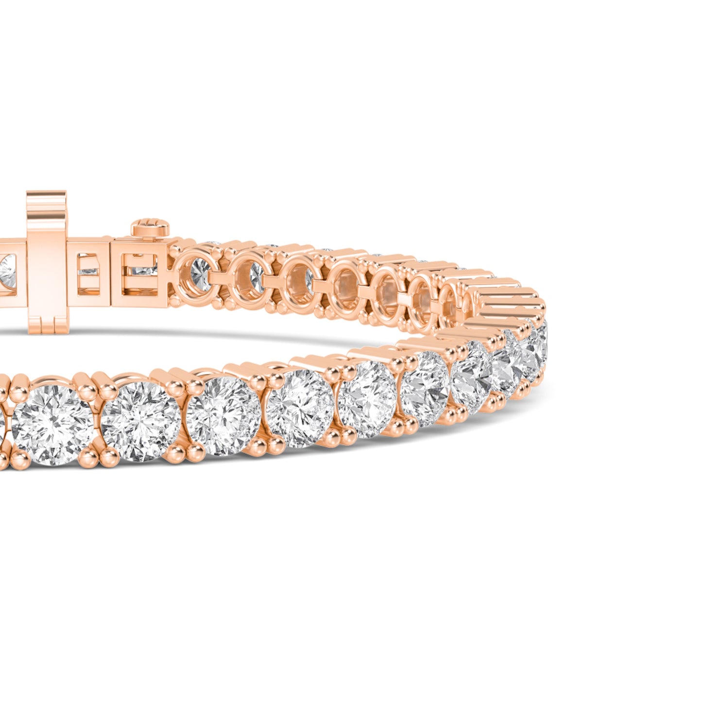 Lumeniri The Claire 10 carat tennis bracelet featuring brilliant lab grown diamonds arranged in a seamless 14K gold classic design on white background.