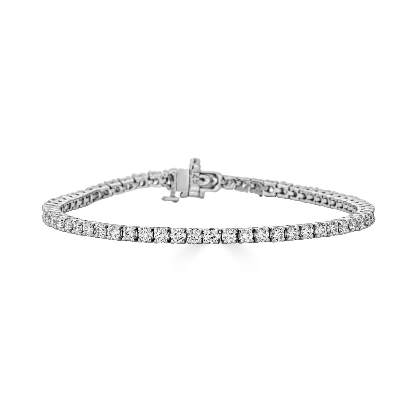 Lumeniri The Claire 3.00ct tennis bracelet featuring lab grown diamonds in classic 4 prong 14K white gold setting on white background.