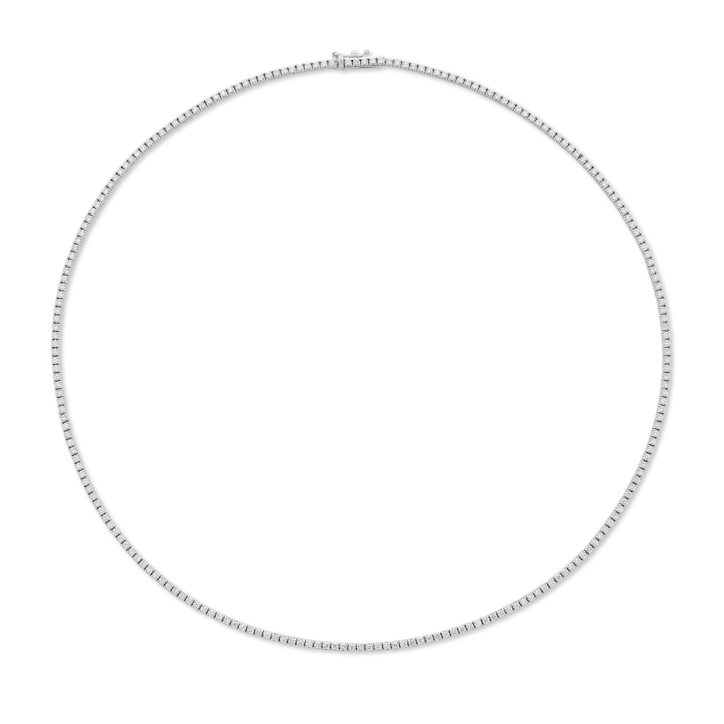 Lumeniri The Claire 4.00ct tennis necklace featuring lab grown diamonds in classic 4 prong 14K white gold setting on white background.