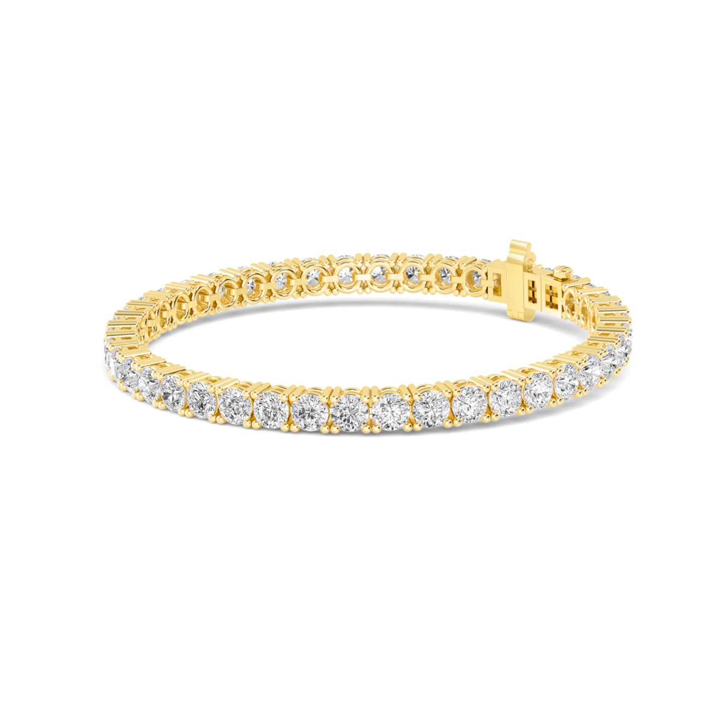 Lumeniri The Claire luxury tennis bracelet with 10ct lab grown diamonds, precision cut round brilliants set in elegant 14K gold on white background.