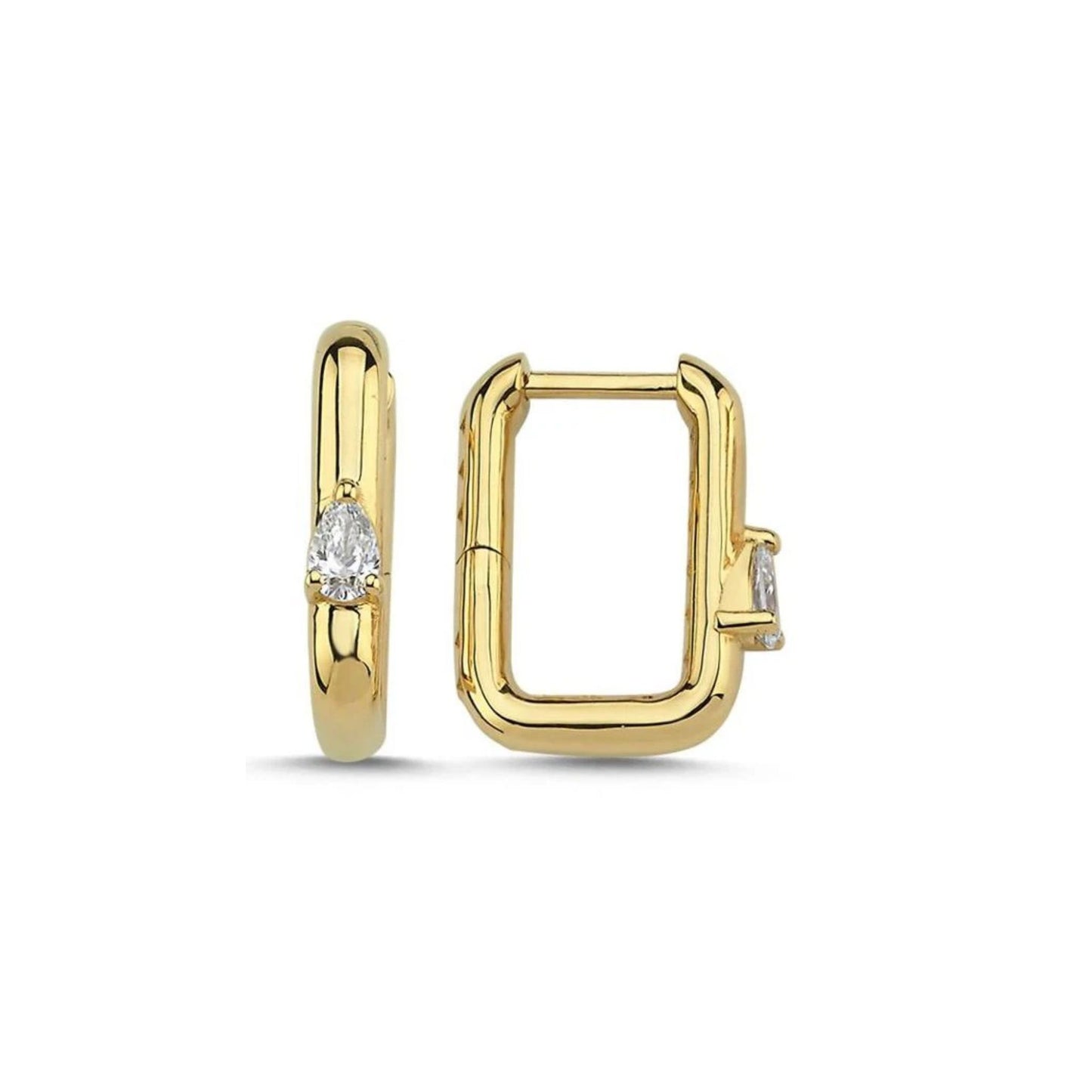 Lumeniri The Elaine Pear hoop earrings featuring 0.20ct Pear-shaped F-G, VS grade lab diamonds set in 14K Yellow Gold, showcasing timeless elegance in a sustainable luxury design on white background.