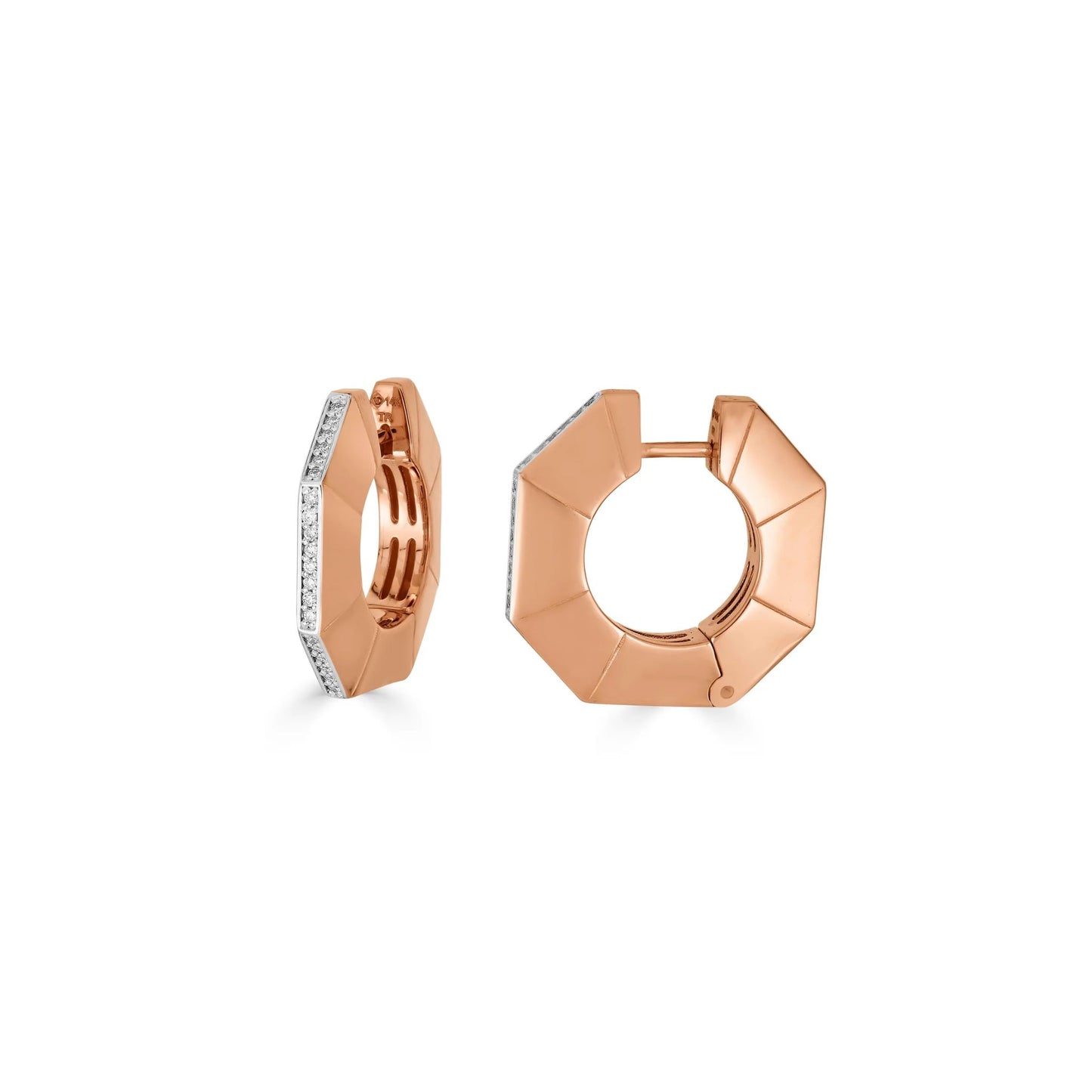Lumeniri The Enora hoop earrings featuring 0.20ct Round F-G, VS lab-grown diamonds set in 14K Rose Gold, displayed on a white background showcasing sustainable luxury.