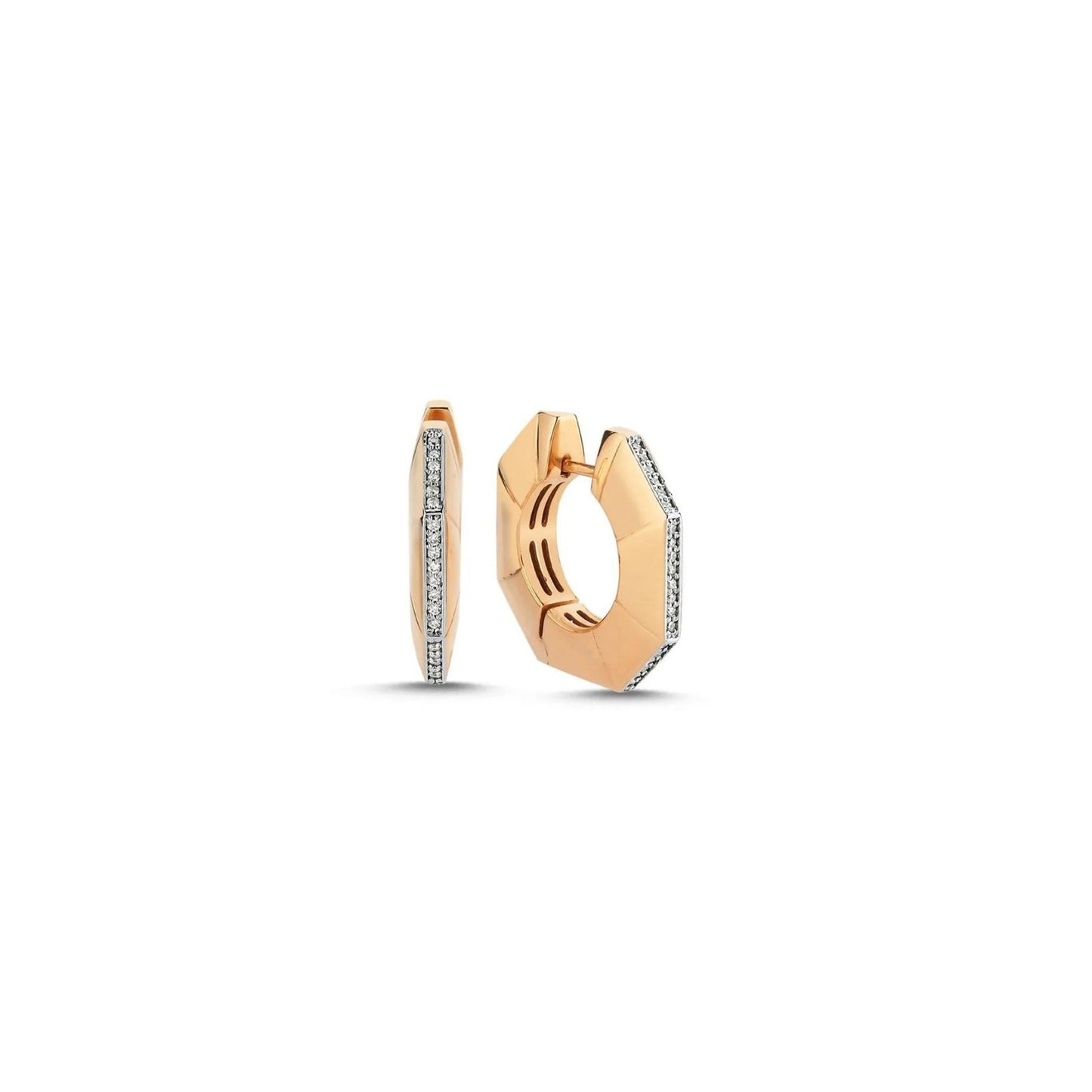 Lumeniri The Enora modern hoop earrings with 0.20ct of top-quality lab-grown diamonds set in 14K Rose Gold, featured on a clean white background.