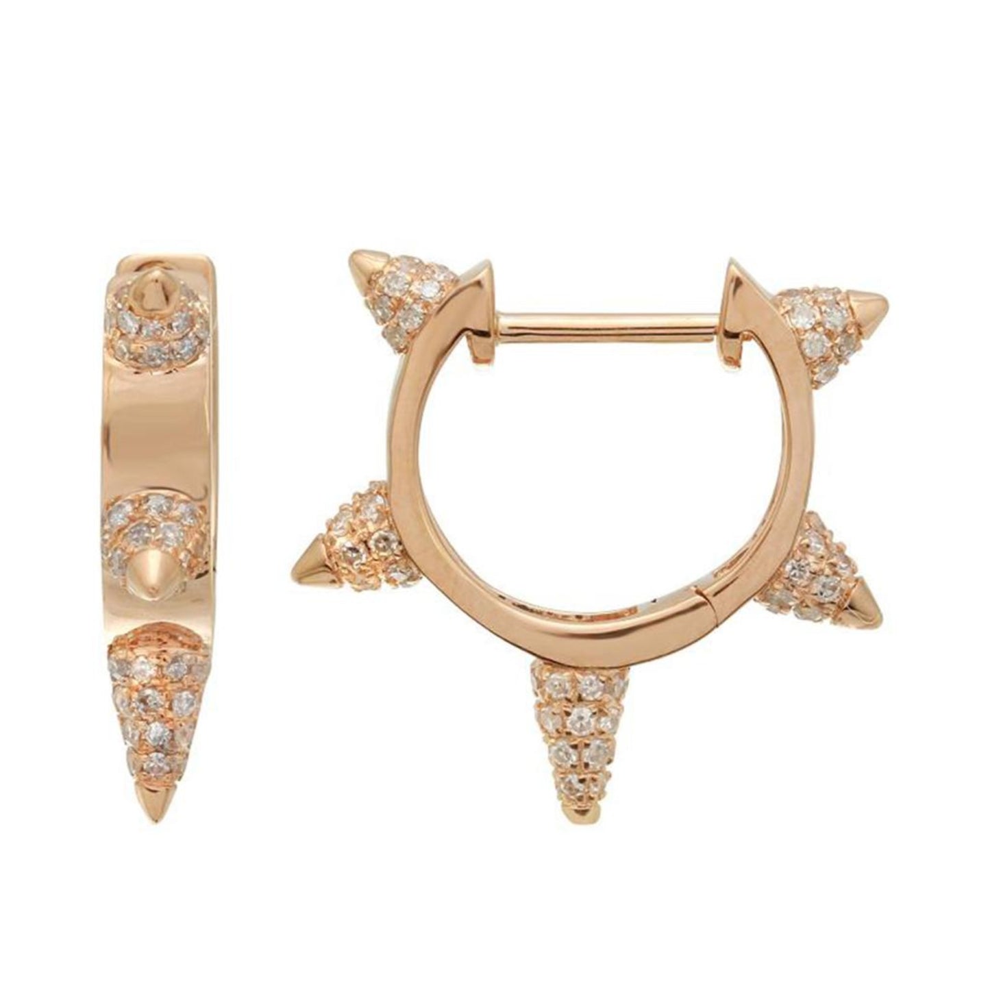 Lumeniri The Espiga huggie earrings showcasing 0.52ct lab grown diamonds in sleek modern 14K gold fine jewelry design on white background.