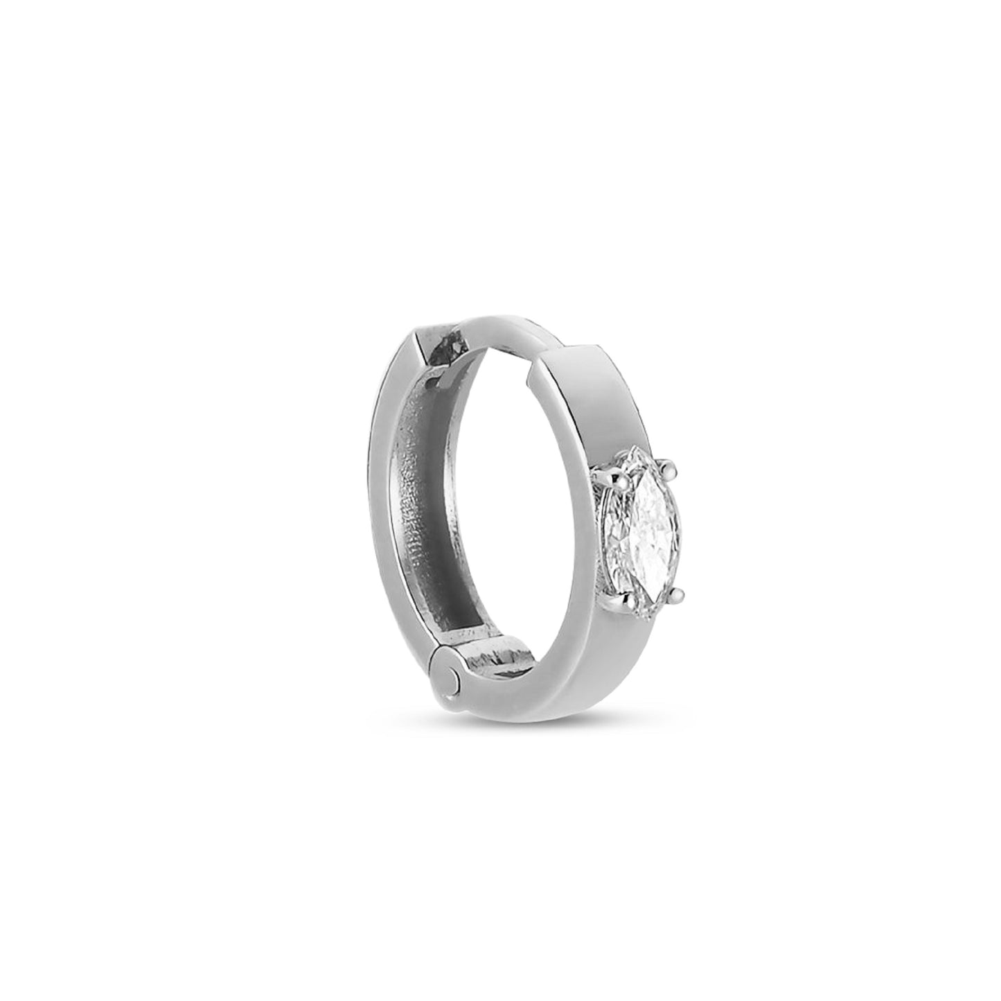 Lumeniri The Fana single huggie hoop earrings featuring lab grown diamonds in delicate 14K gold design by Lumeniri refined modern jewelry on white background.
