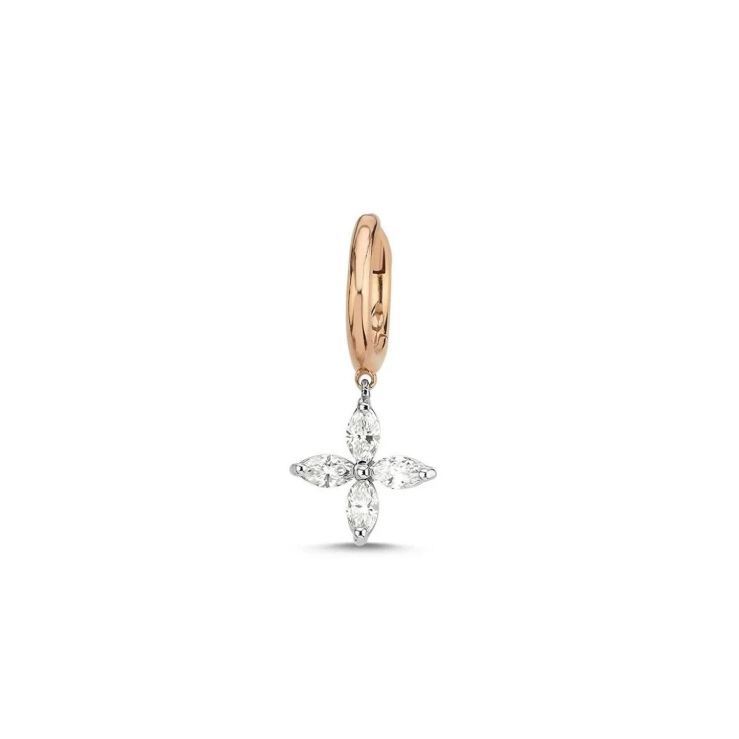 Lumeniri The Ishik (Single) hoop earring featuring a 0.40ct emerald cut lab grown diamond in 14K gold, showcasing sustainable luxury design on white background.