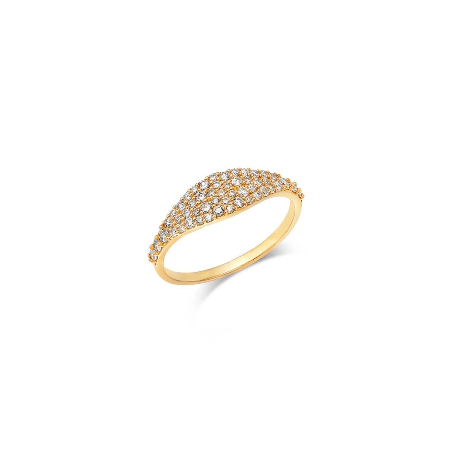 Lumeniri The Kayla pavé pinky ring featuring 0.30 ctw lab grown diamonds, sleek tapered silhouette with subtle sparkle in 14K yellow gold on white background.