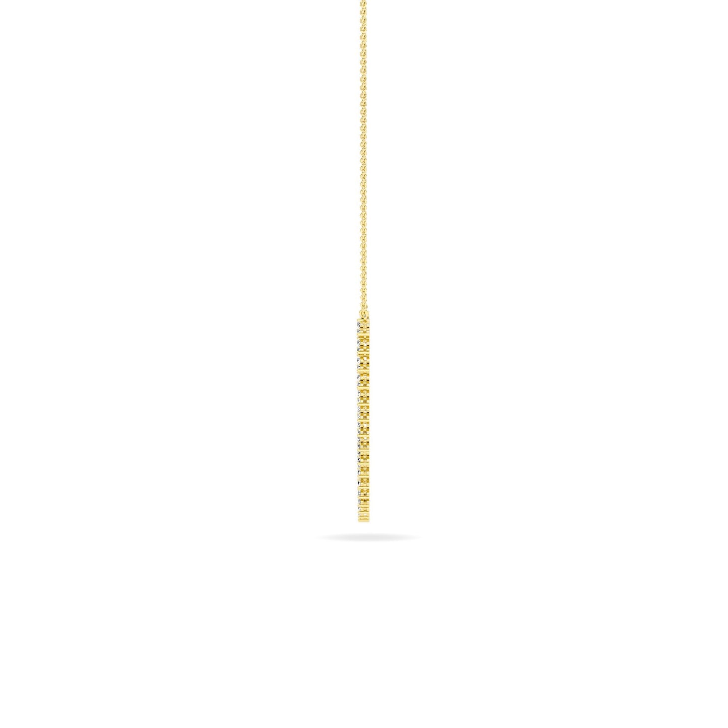 Lumeniri The Kelli 2.35ct trilogy necklace showcasing EF VS lab grown diamonds in minimalist 14K gold pendant design on white background.