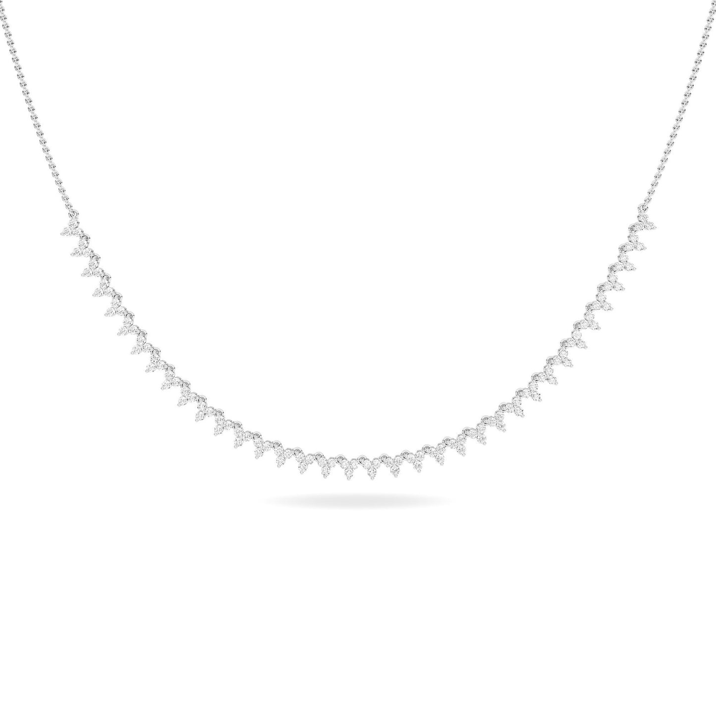 Lumeniri The Kelli Trilogy Necklace 16 inch chain with 2.35ct lab grown diamonds in classic three stone 14K white gold setting on white background.