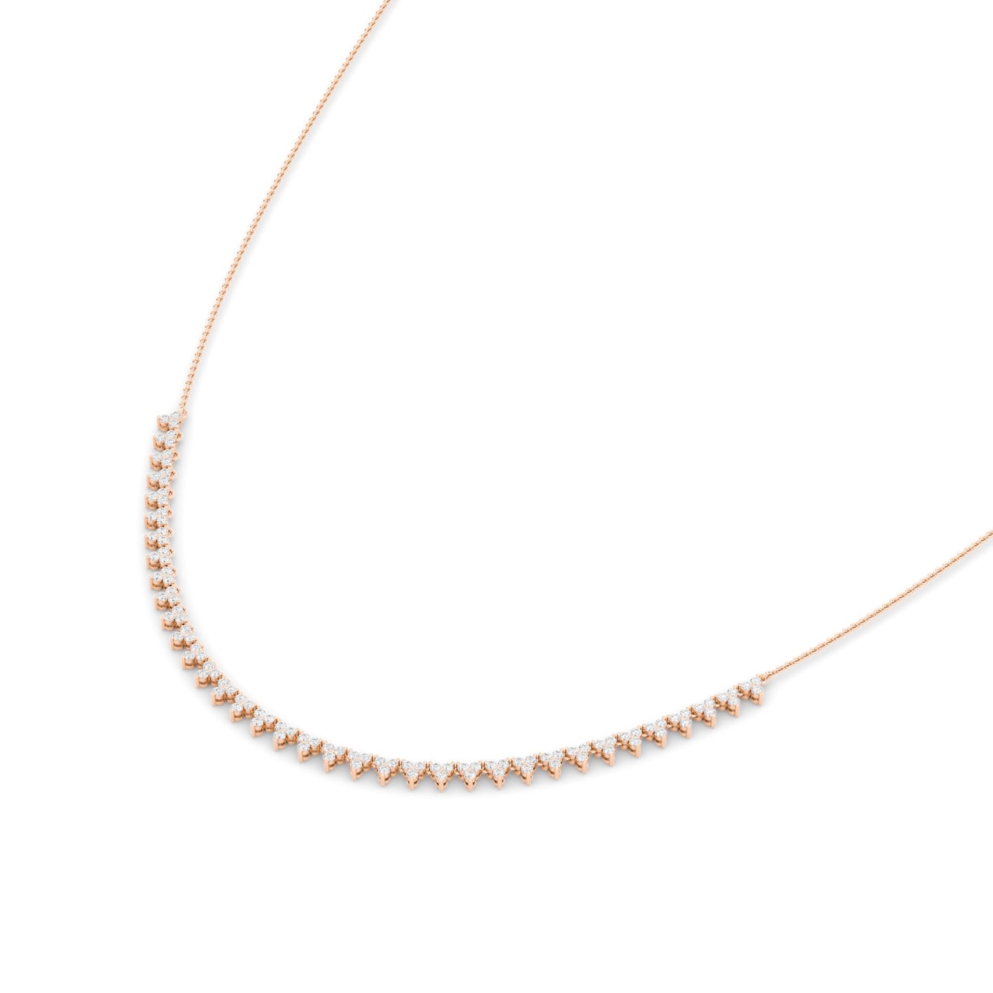 Lumeniri The Kelli Trilogy Necklace showcasing 2.35ct lab grown diamonds in symmetrical 14K gold pendant arrangement on white background.