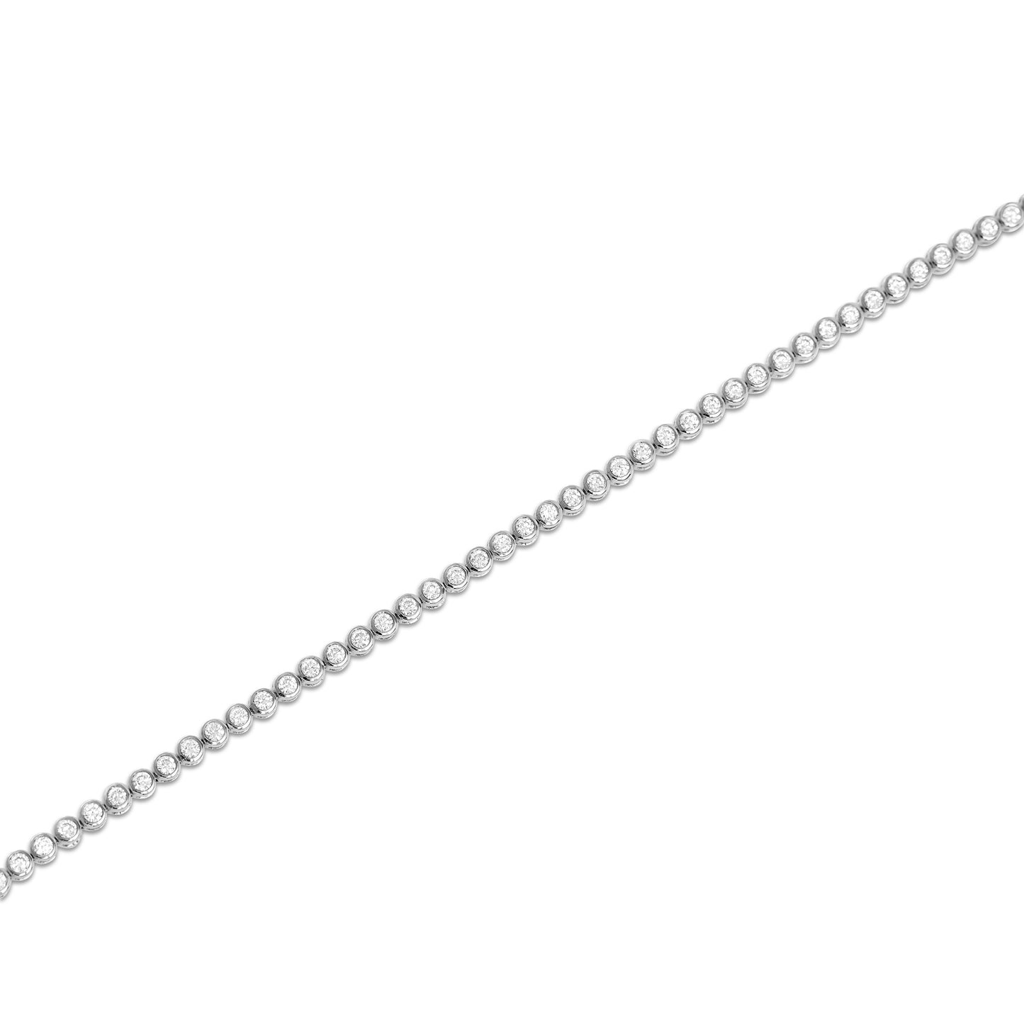 Lumeniri The Lucia 2ct lab grown diamond tennis bracelet with secure bezel set round brilliants in elegant 14K white gold fine jewelry design.