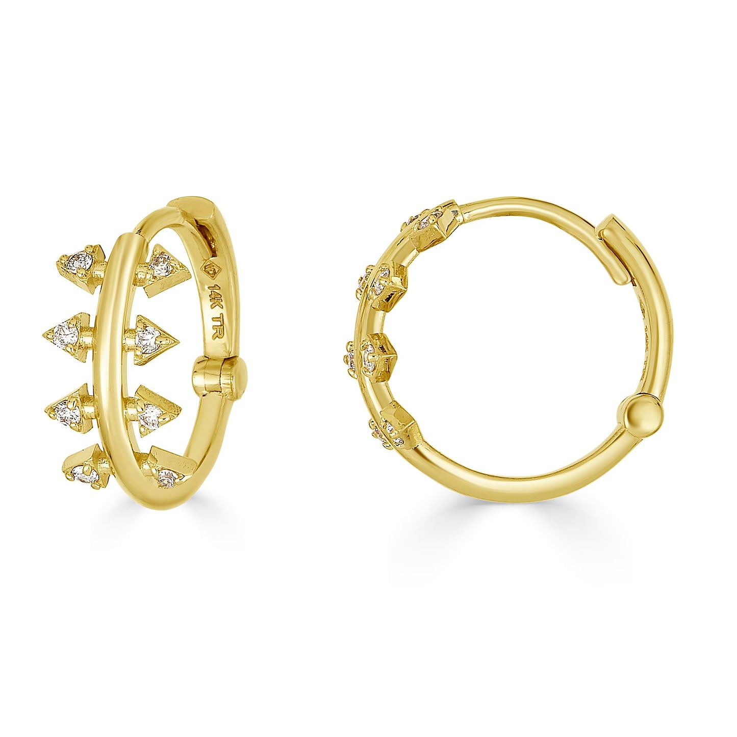 Lumeniri The Lucinda diamond hoop earrings by Lumeniri showcasing subtle 0.12ct sparkle in elegant 14K yellow gold handcrafted jewelry on white background.