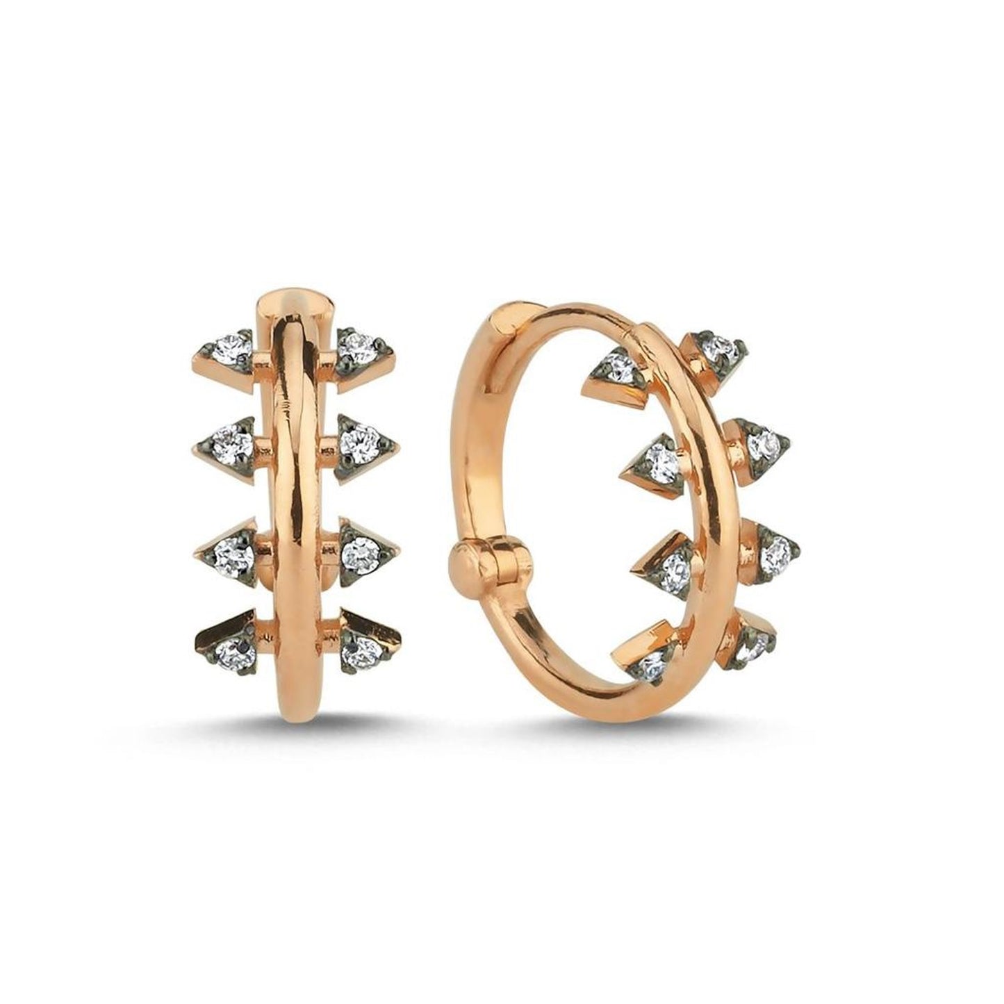Lumeniri The Lucinda hoop earrings featuring 0.12ct round F-G VS lab grown diamonds in 14K rose gold minimalist luxury design on white background.