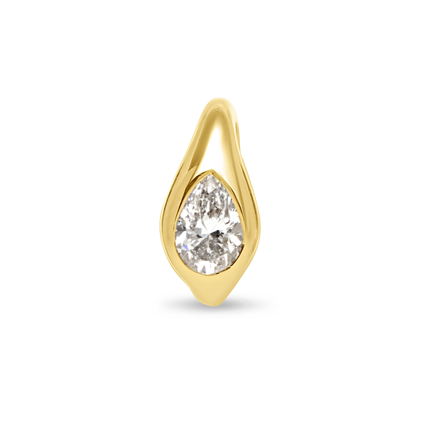 Lumeniri The Luna Pear Bubble Diamond Earcuff featuring 0.60ctw lab grown pear shaped diamonds set in sculptural 14K gold no-piercing cuff on white background.