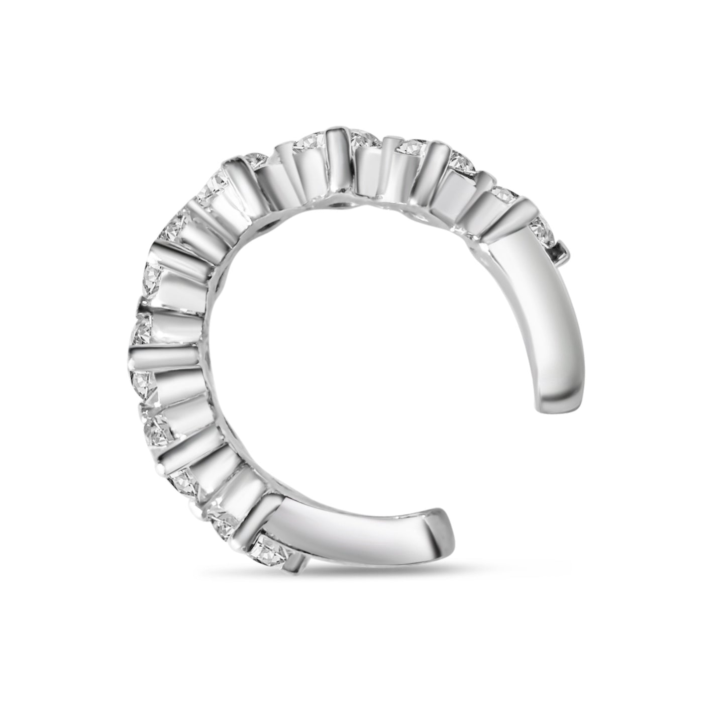 Lumeniri The Sabine Cuff Culture earcuff showcasing prong set round brilliant lab grown diamonds, 9mm sculptural 14K gold cuff design on white background.