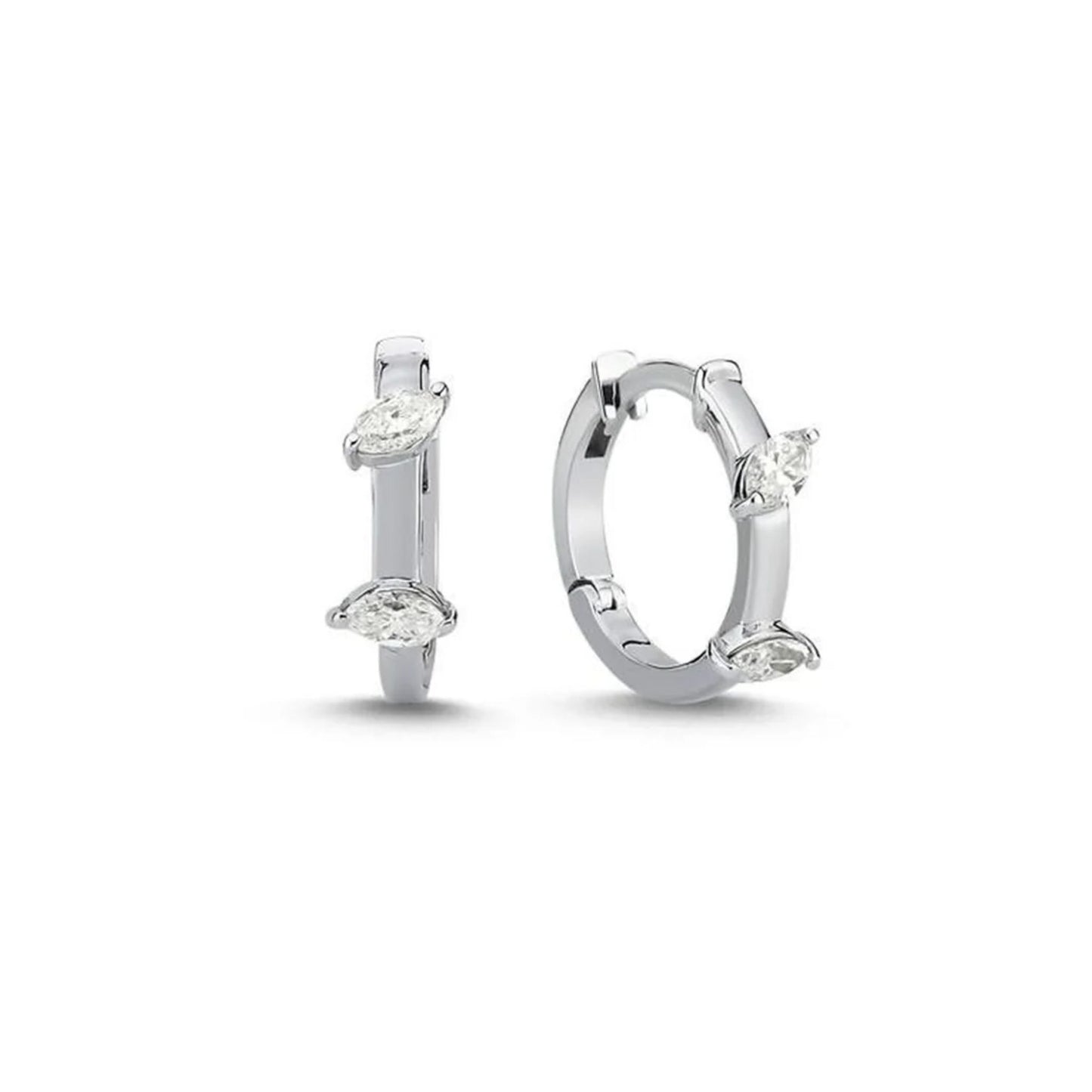 Lumeniri The Sasa hoop earrings featuring 0.60ct Round F-G, VS grade lab diamonds set in 14K White Gold, showcasing modern luxury and sustainable design on white background.