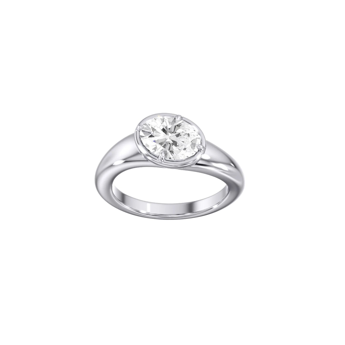 Lumeniri The Valora sculptural pinky ring featuring IGI certified 1.04ct oval lab grown diamond, architectural chunky 14K gold band with modern bezel setting on white background.