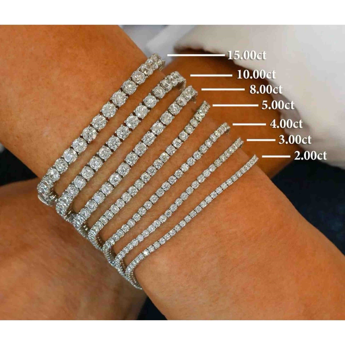 Lumeniri VIP 3ct tennis bracelet worn on hand, featuring FG VS lab grown diamonds in classic 4 prong 14K white gold fine jewelry design.