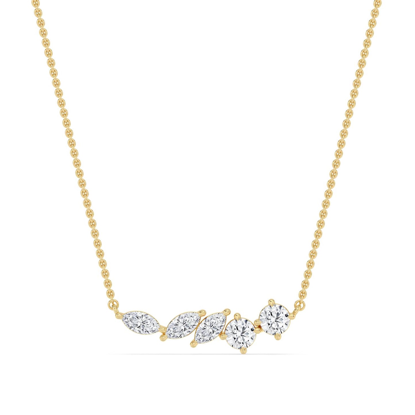 Lumeniri Yasmin mixed shape bar pendant with marquise and round lab grown diamonds in 14K yellow gold