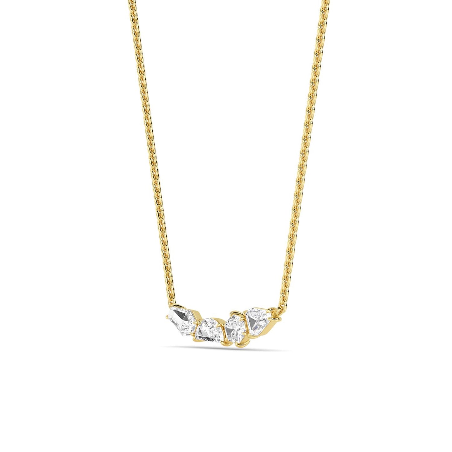 Lumeniri lab grown diamond bar pendant showcasing hexagon and shield cuts in refined 14K yellow gold setting