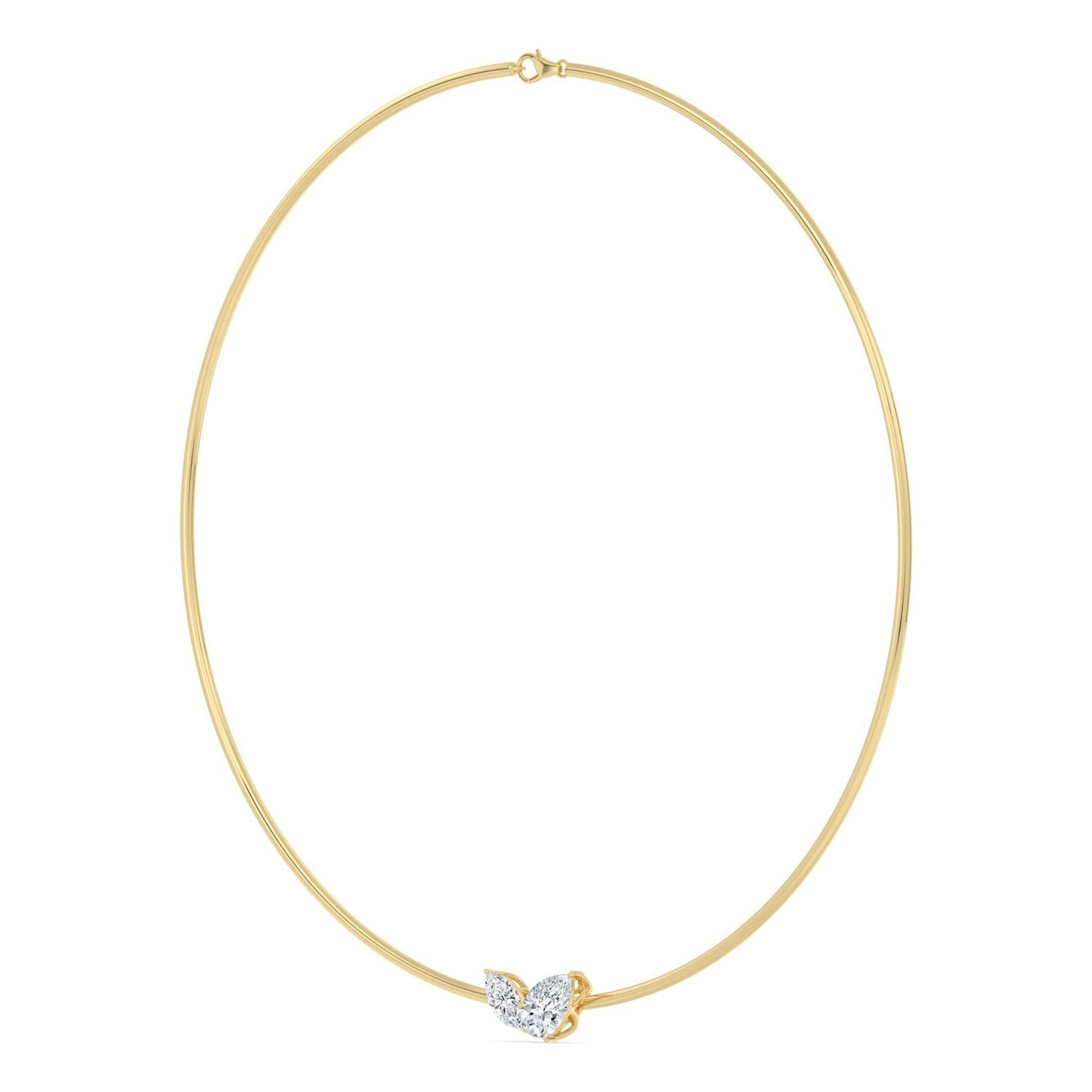 Lumeniri lab grown diamond choker showcasing Toi et Moi marquise and pear centerpiece in polished yellow gold