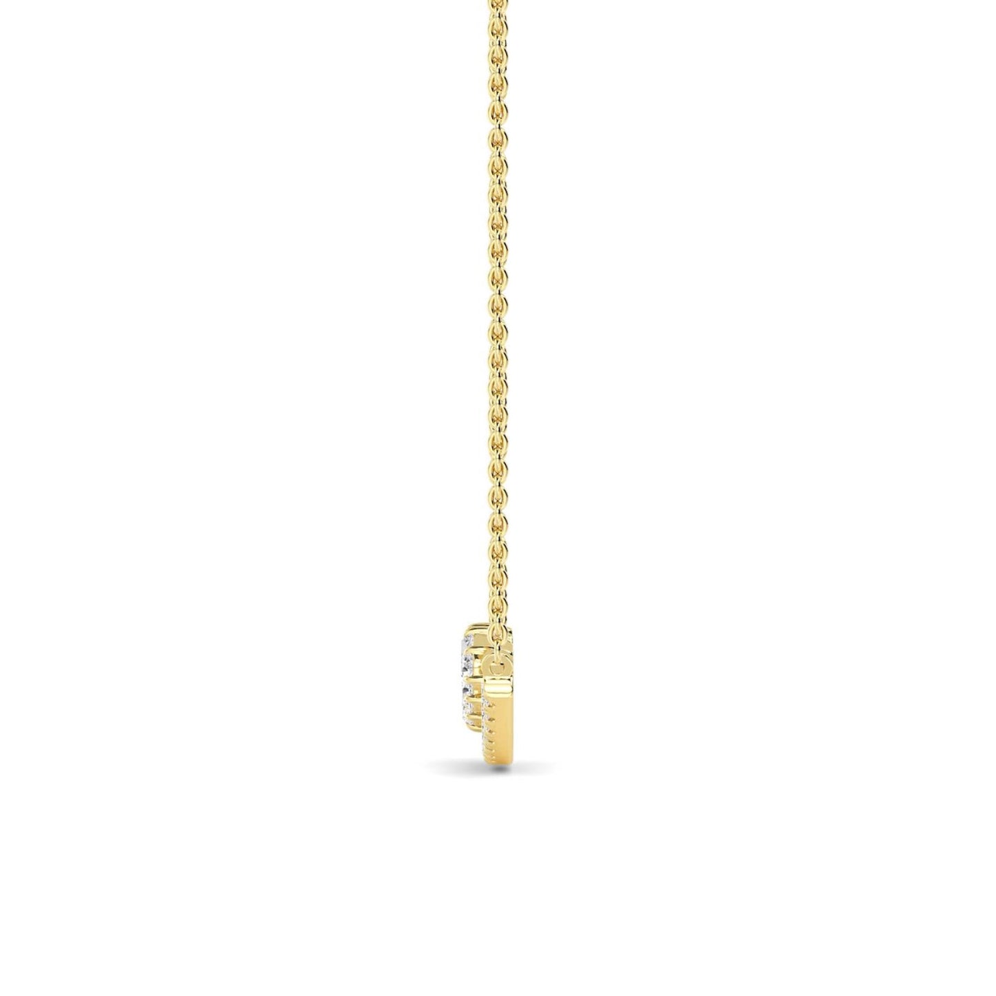 Lumeniri lab grown diamond curved bar pendant showcasing round and baguette cuts in refined 14K yellow gold setting
