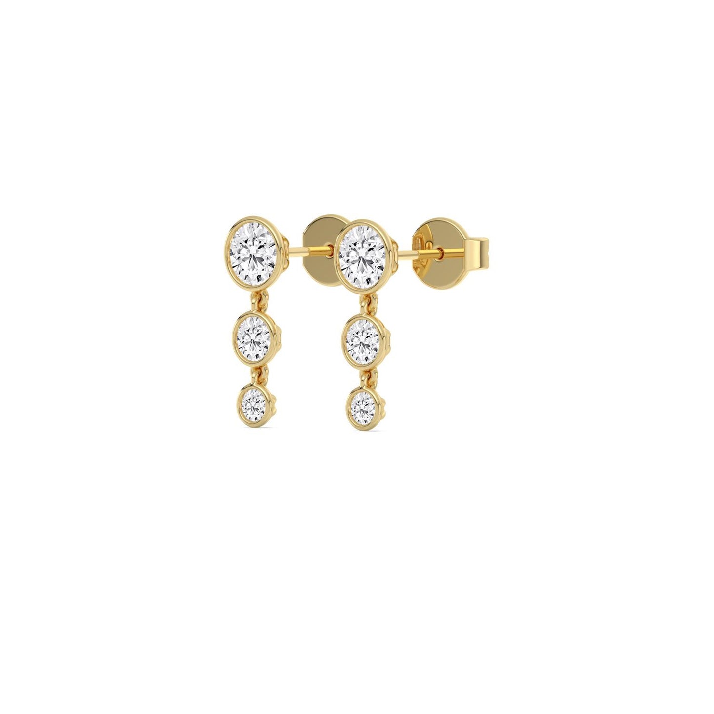 Lumeniri lab grown diamond earrings showcasing round brilliant stones in refined 14K yellow gold drop design