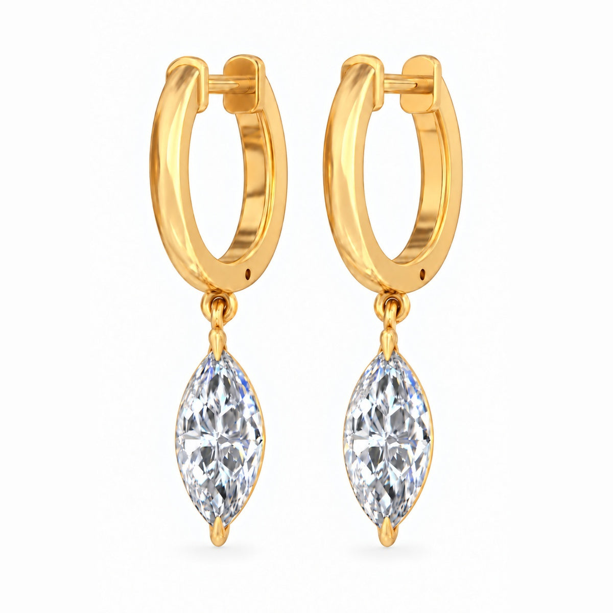Lumeniri marquise dangle huggie earrings in polished 14K yellow gold with 2.02 carats of diamonds