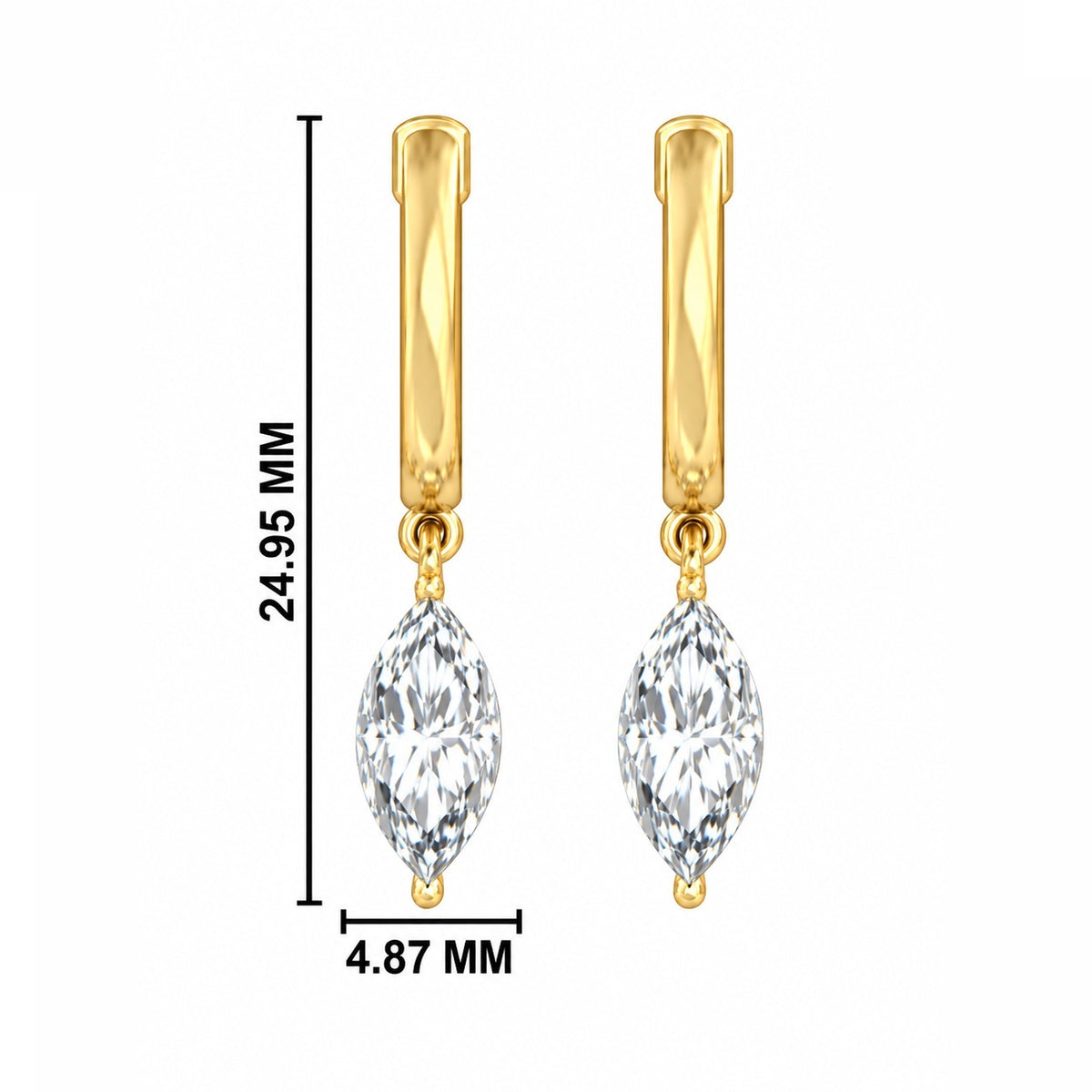 Lumeniri marquise diamond huggie earrings showcasing the elegant dangling design and diamond setting